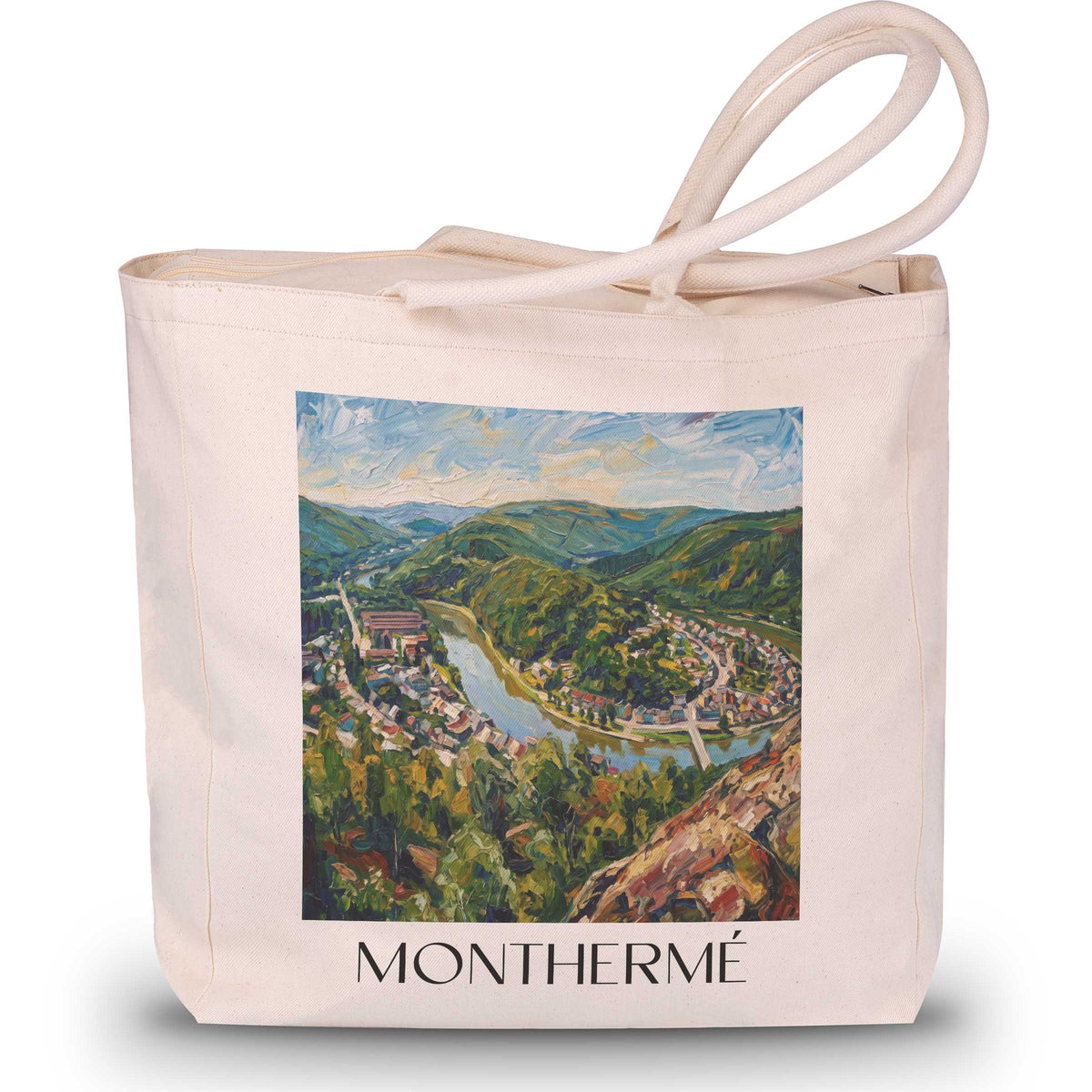 Monthermé Shopping Tasche - Vallée de la Meuse - Frankreich Tote Bag - Einkaufstasche im Ölgemälde Stil - favplace