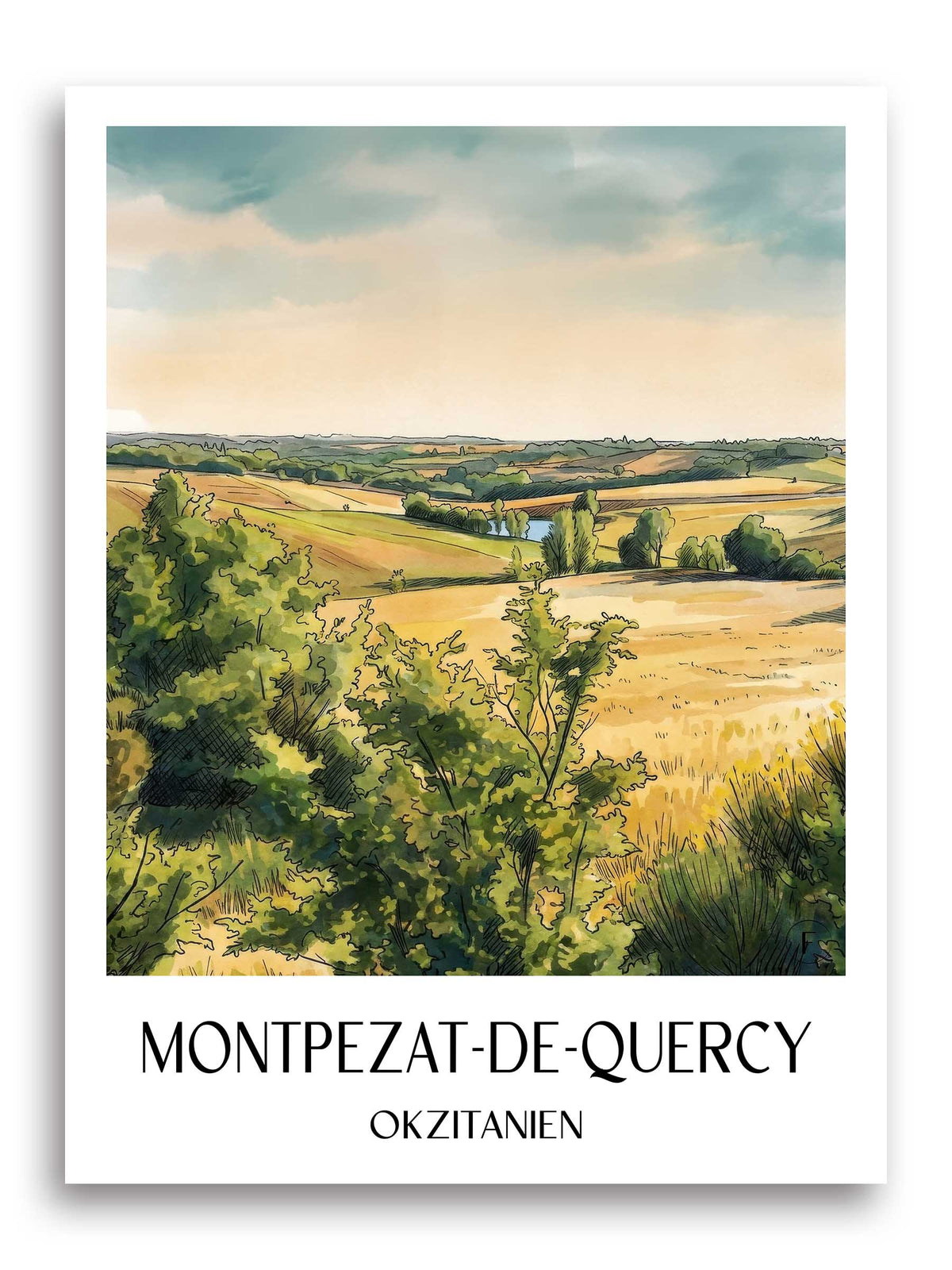 montpezat-de-quercy-okzitanien-frankreich-poster-aquarell