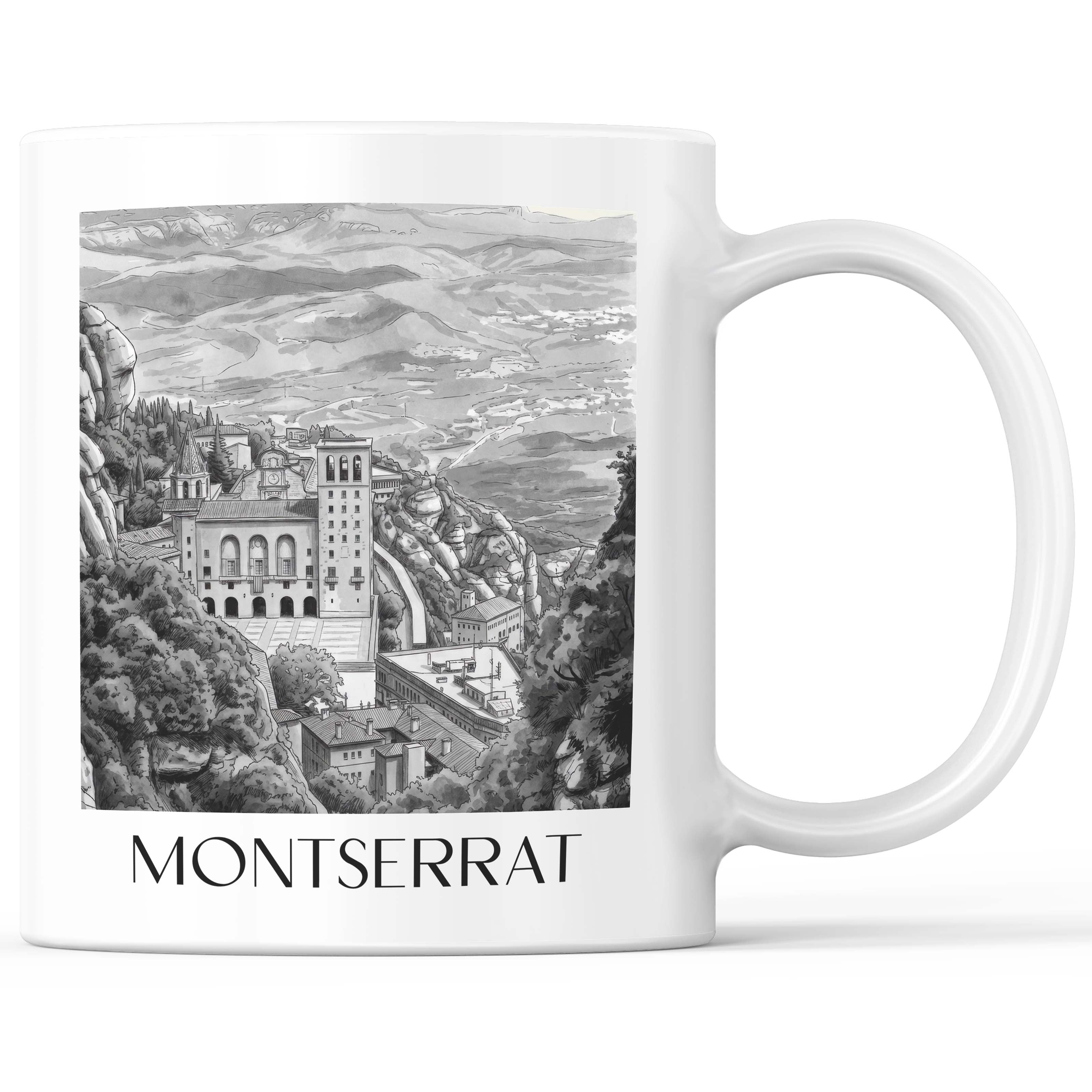 Montserrat Kaffeebecher - Spanien - Montserrat und Spanien Becher - Kaffeetasse im Aquarell Schwarz-Weiß Stil - favplace