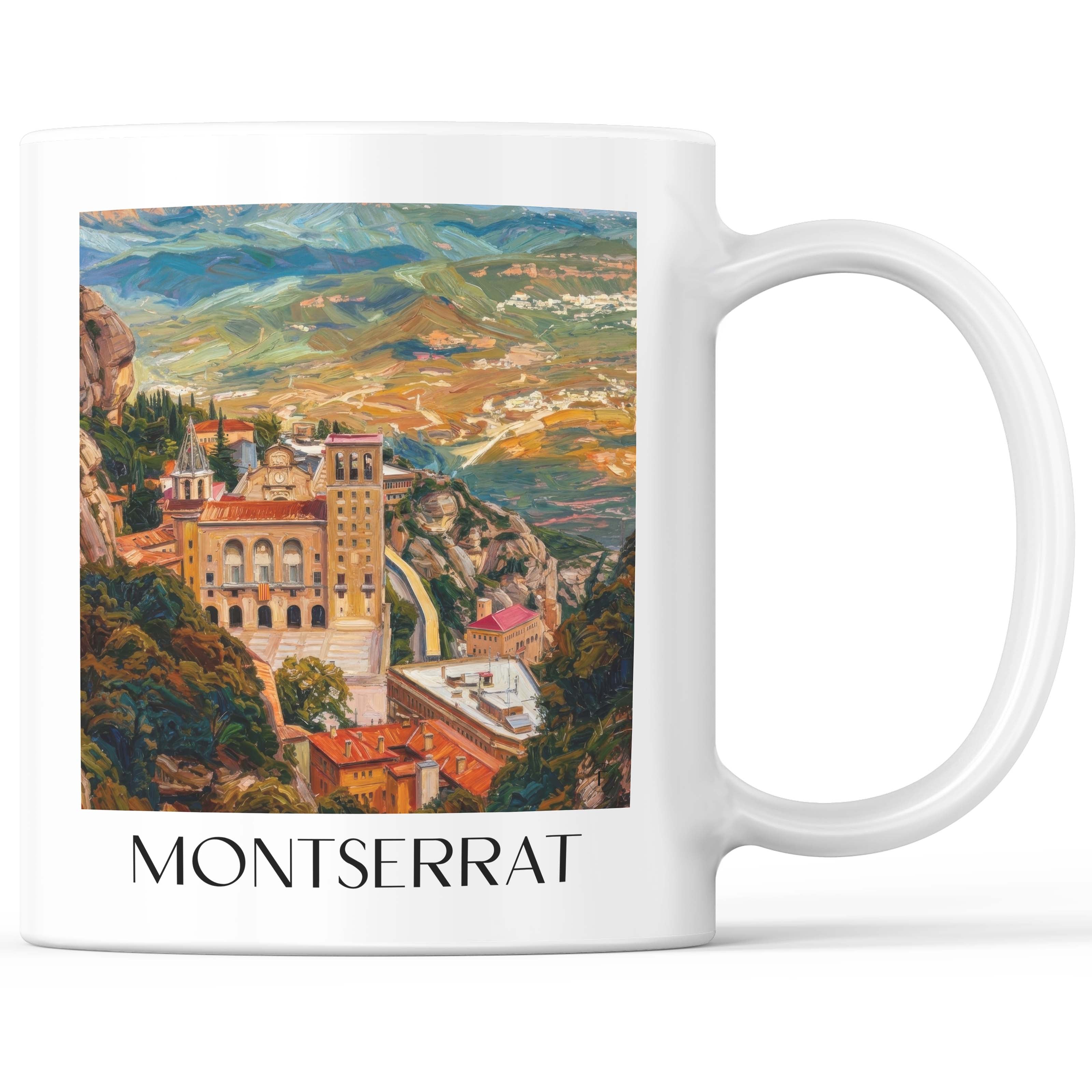 Montserrat Kaffeebecher - Spanien - Montserrat und Spanien Becher - Kaffeetasse im Ölgemälde Stil - favplace