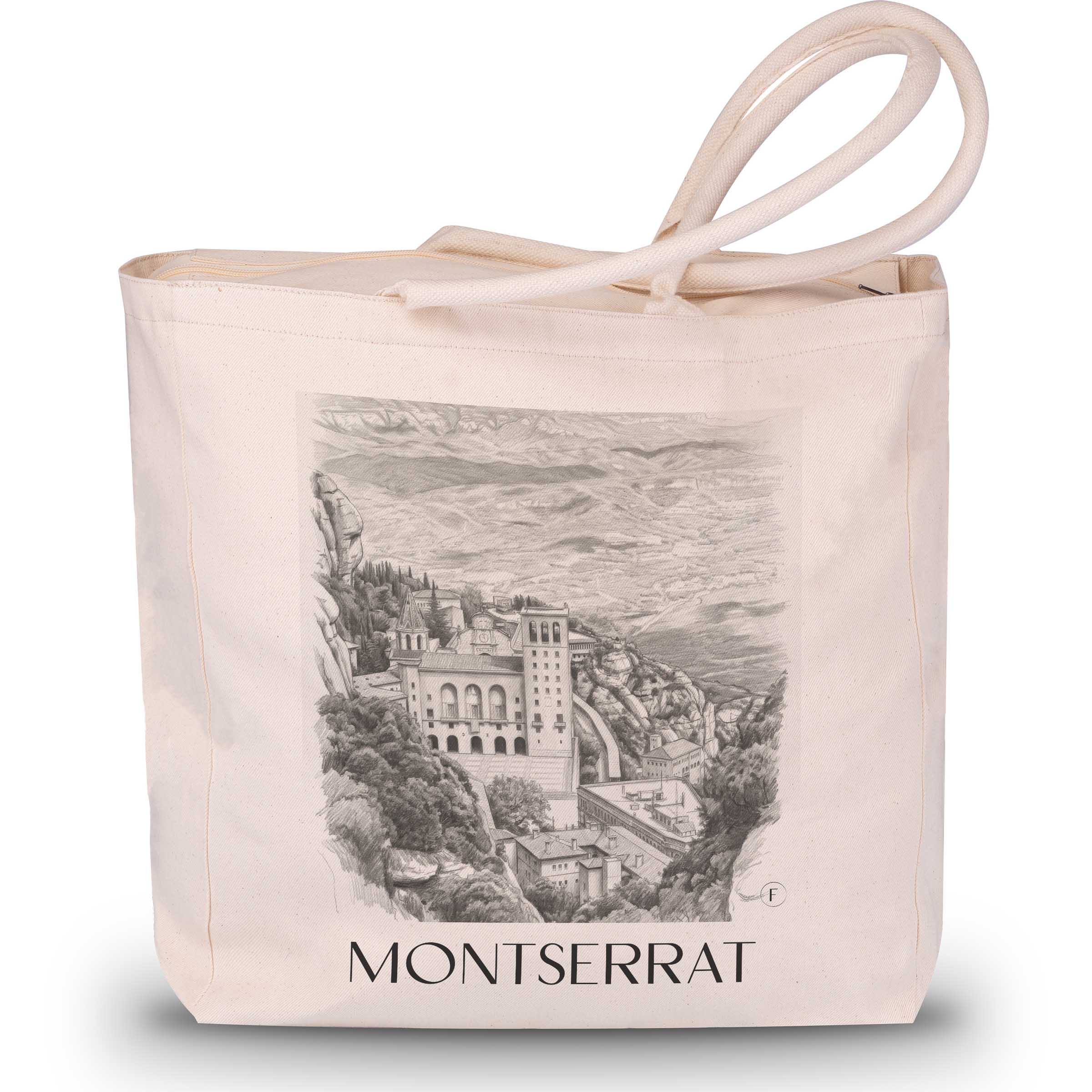 Montserrat Shopping Tasche - Spanien - Spanien Tote Bag - Einkaufstasche im Zeichnung Stil