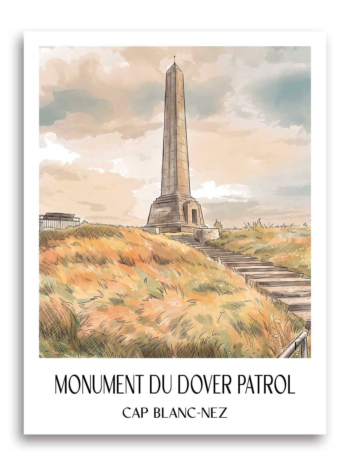 monument-du-dover-patrol-cap-blanc-nez-frankreich-poster-aquarell