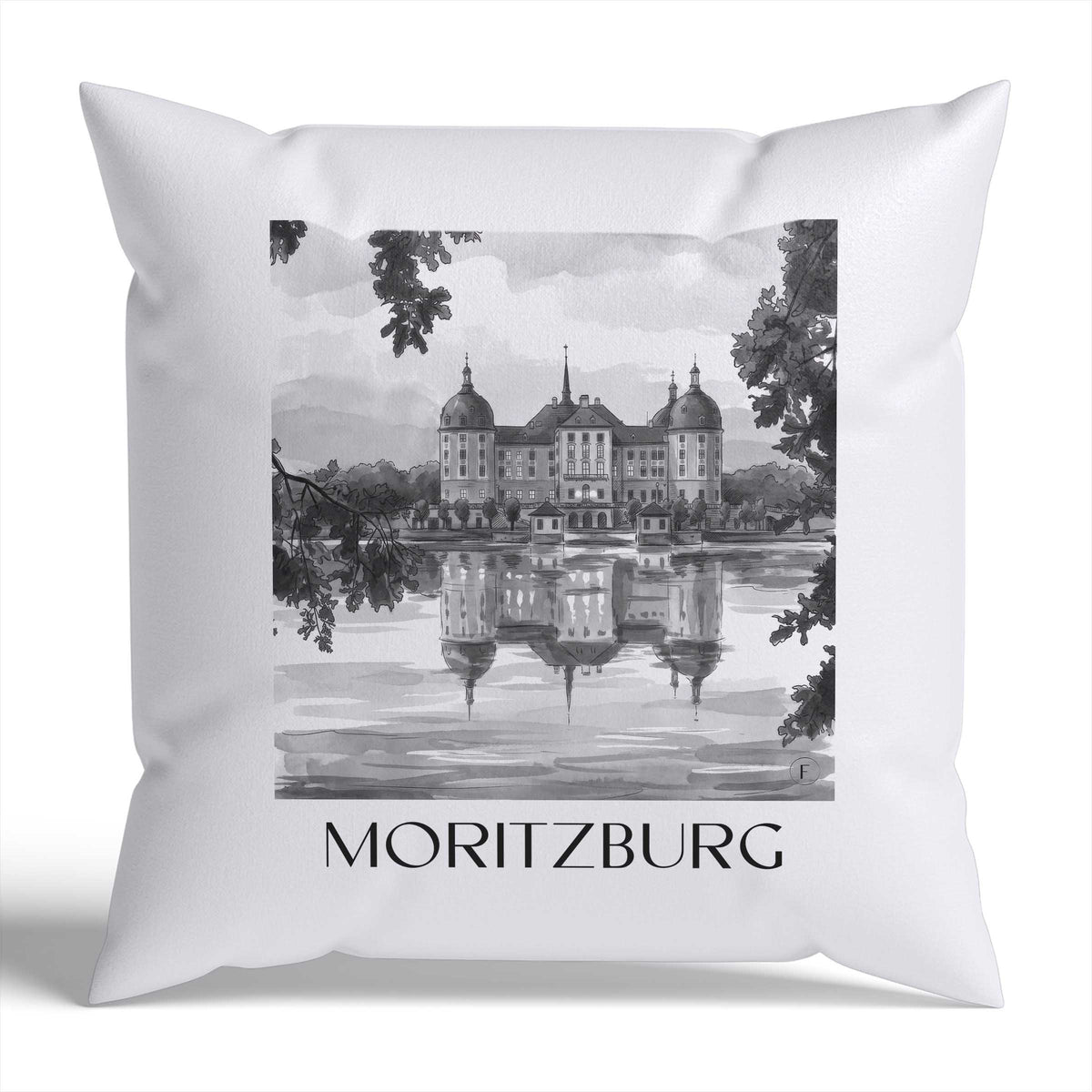 Moritzburg Kissenhülle - Zierkissen Bezug - Deutschland - Deutschland Kissen bzw. Kissenbezug im Aquarell Schwarz-Weiß Stil - favplace