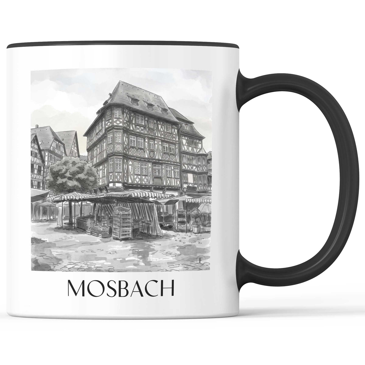 Mosbach Kaffeebecher - Neckartal - Deutschland Becher - Kaffeetasse im Aquarell Schwarz-Weiß Stil - favplace