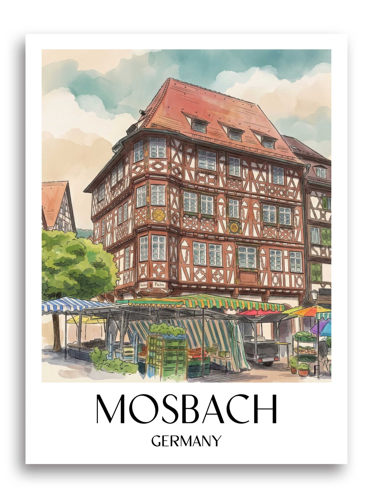 Mosbach Poster - Neckar-Odenwald - Deutschland Kunstdruck - Aquarell von A4 bis A1 - favplace
