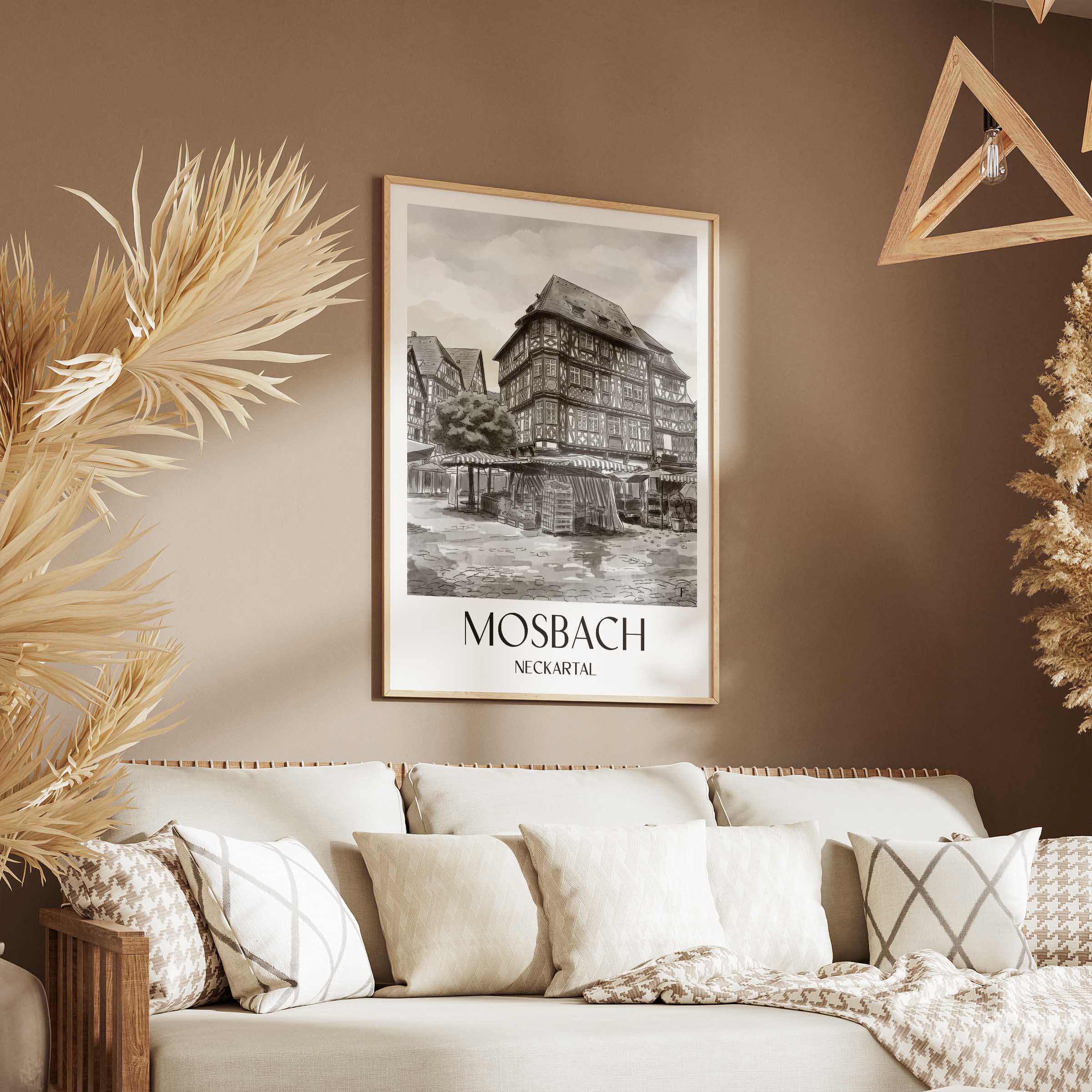 mosbach-neckartal-deutschland-poster-aquarell-schwarz-weiss