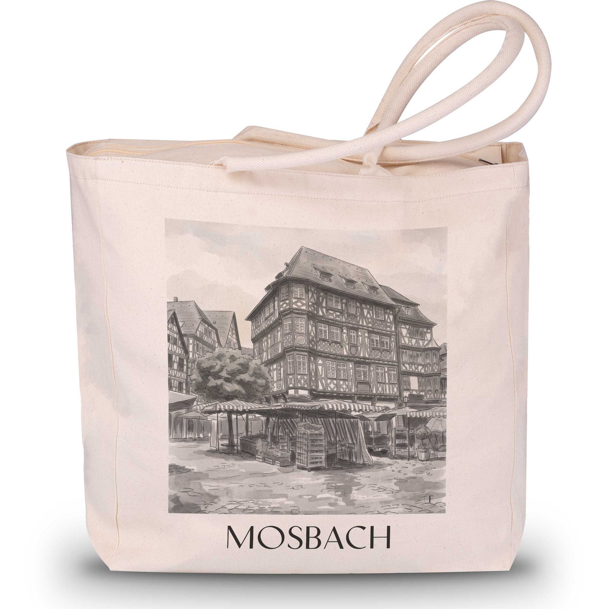 Mosbach Shopping Tasche - Neckartal - Deutschland Tote Bag - Einkaufstasche im Aquarell Schwarz-Weiß Stil - favplace
