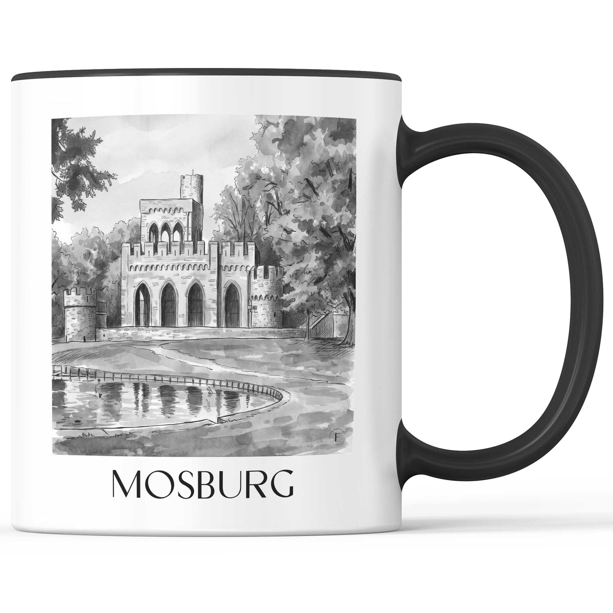 Mosburg Kaffeebecher - Wiesbaden - Deutschland Becher - Kaffeetasse im Aquarell Schwarz-Weiß Stil - favplace