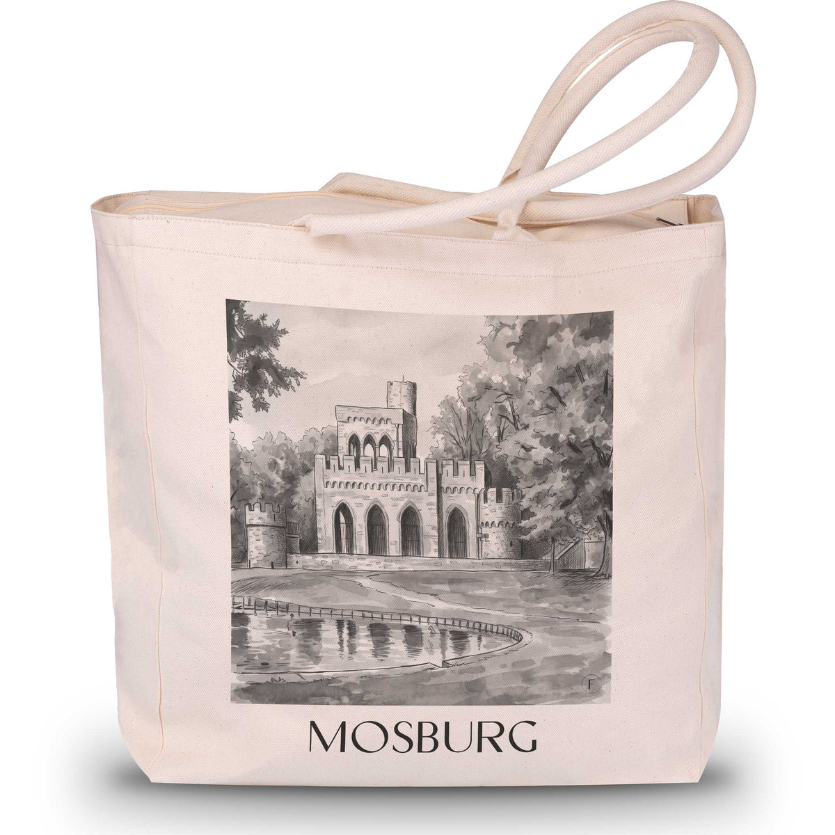 Mosburg Shopping Tasche - Wiesbaden - Deutschland Tote Bag - Einkaufstasche im Aquarell Schwarz-Weiß Stil - favplace