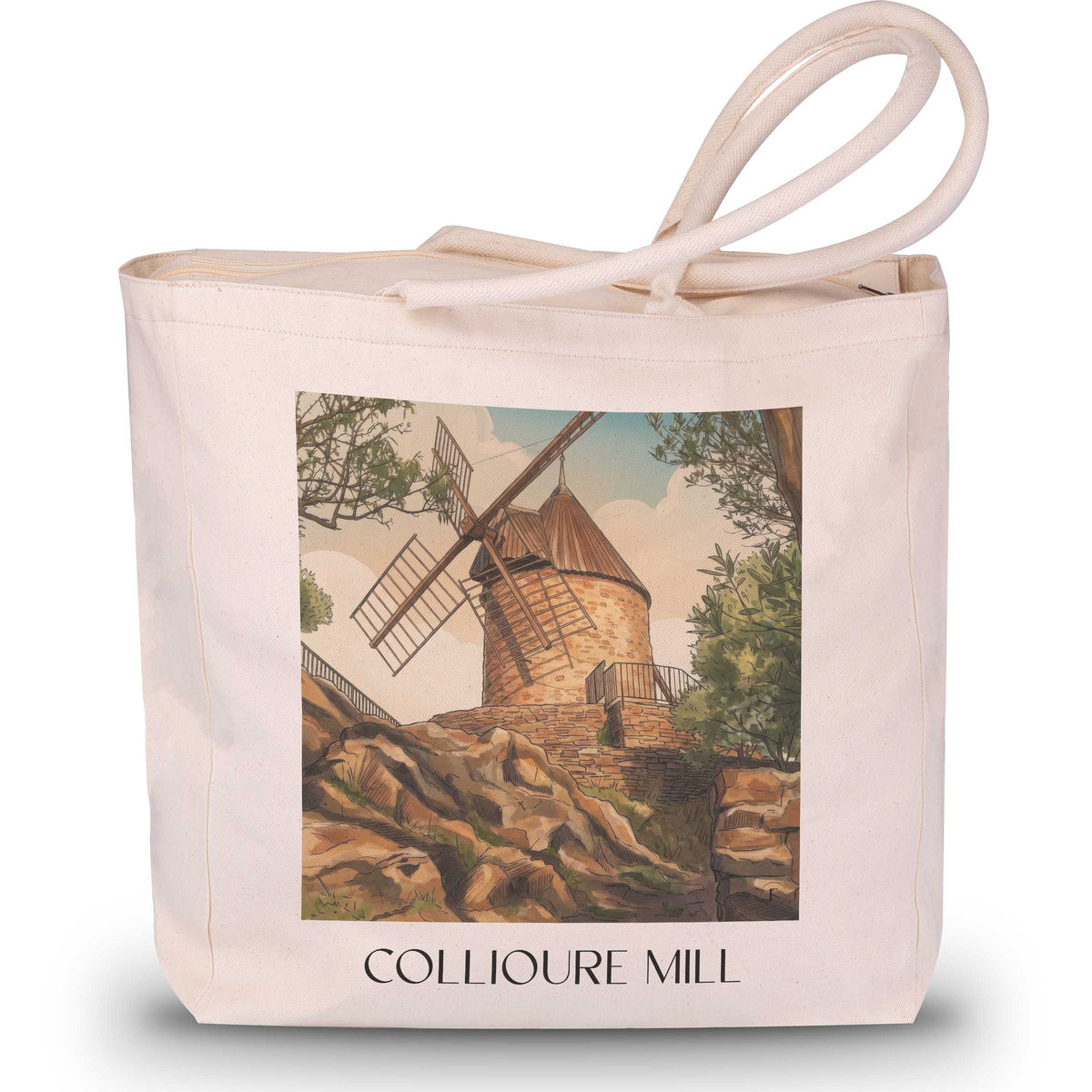 Moulin de Collioure Shopping Tasche - Côte Vermeille - Frankreich Tote Bag - Einkaufstasche im Aquarell Stil - favplace