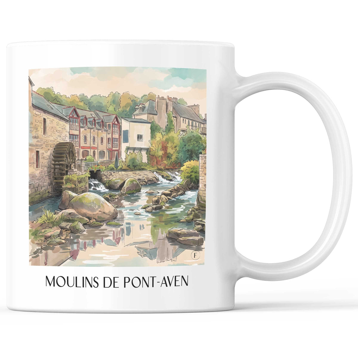 Moulins de Pont-Aven Kaffeebecher - Cornouaille - Frankreich Becher - Kaffeetasse im Aquarell Stil - favplace