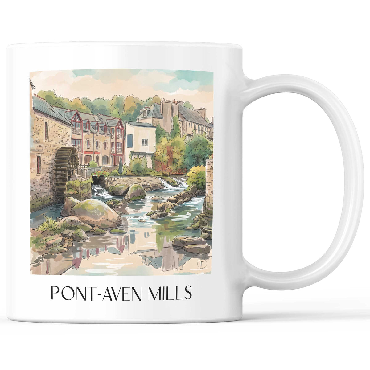 Moulins de Pont-Aven Kaffeebecher - Cornouaille - Frankreich Becher - Kaffeetasse im Aquarell Stil - favplace