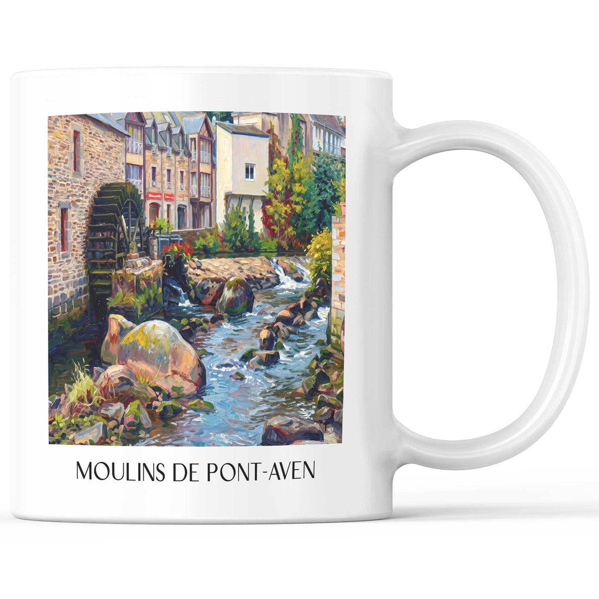 Moulins de Pont-Aven Kaffeebecher - Cornouaille - Frankreich Becher - Kaffeetasse im Ölgemälde Stil - favplace