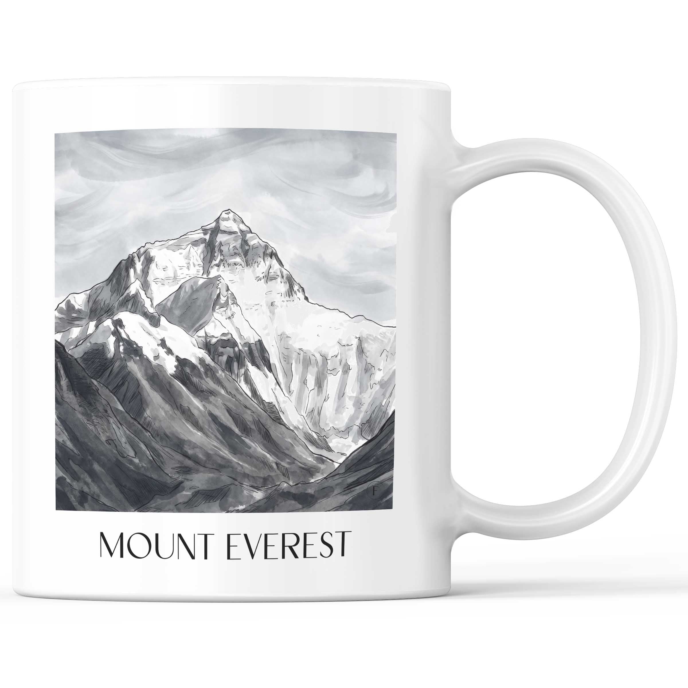 Mount Everest - Himalaya Becher - Kaffeetasse im Aquarell Schwarz-Weiß Stil - favplace