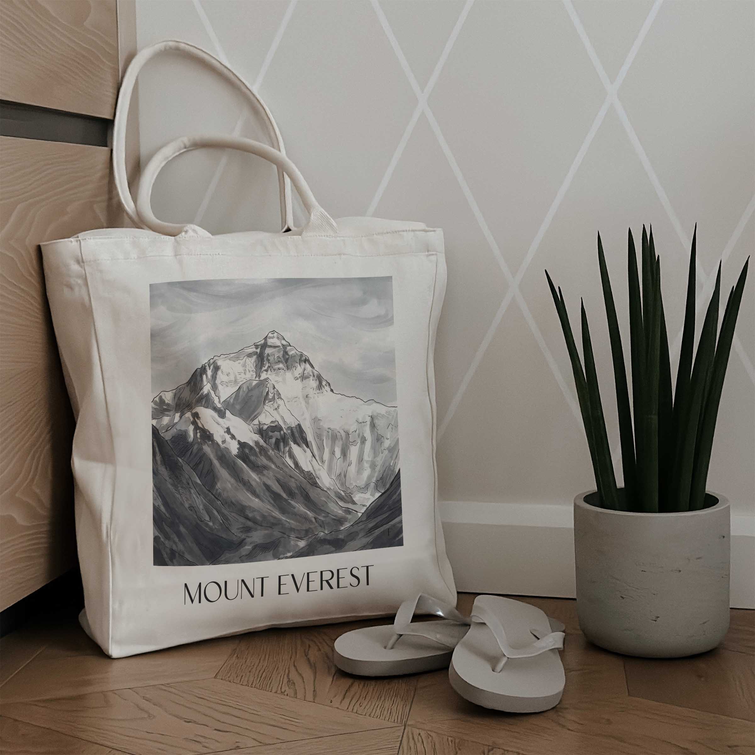 mount-everest-himalaya-einkaufstasche-aquarell-schwarz-weiss