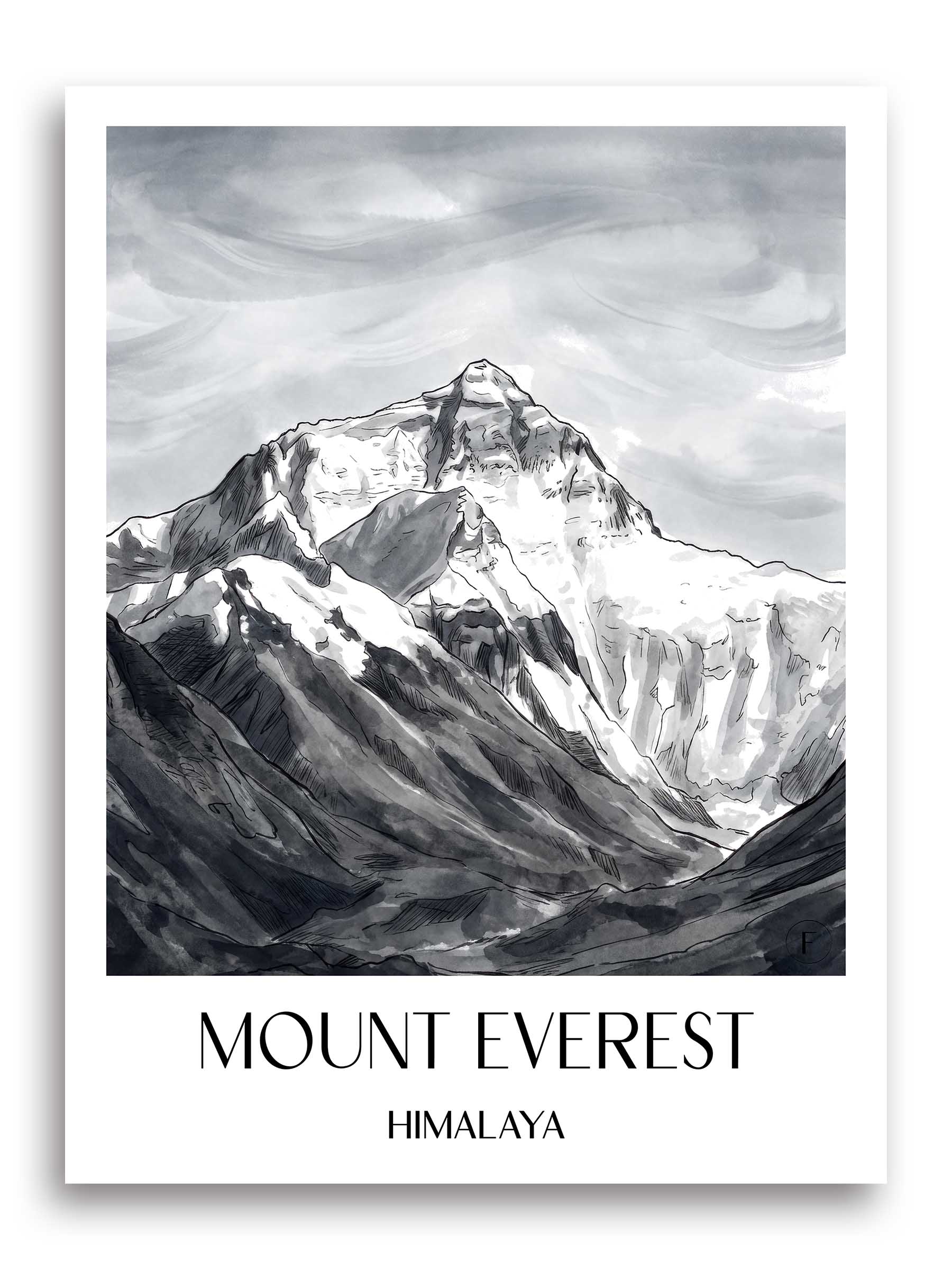 mount-everest-himalaya-poster-aquarell-schwarz-weiss