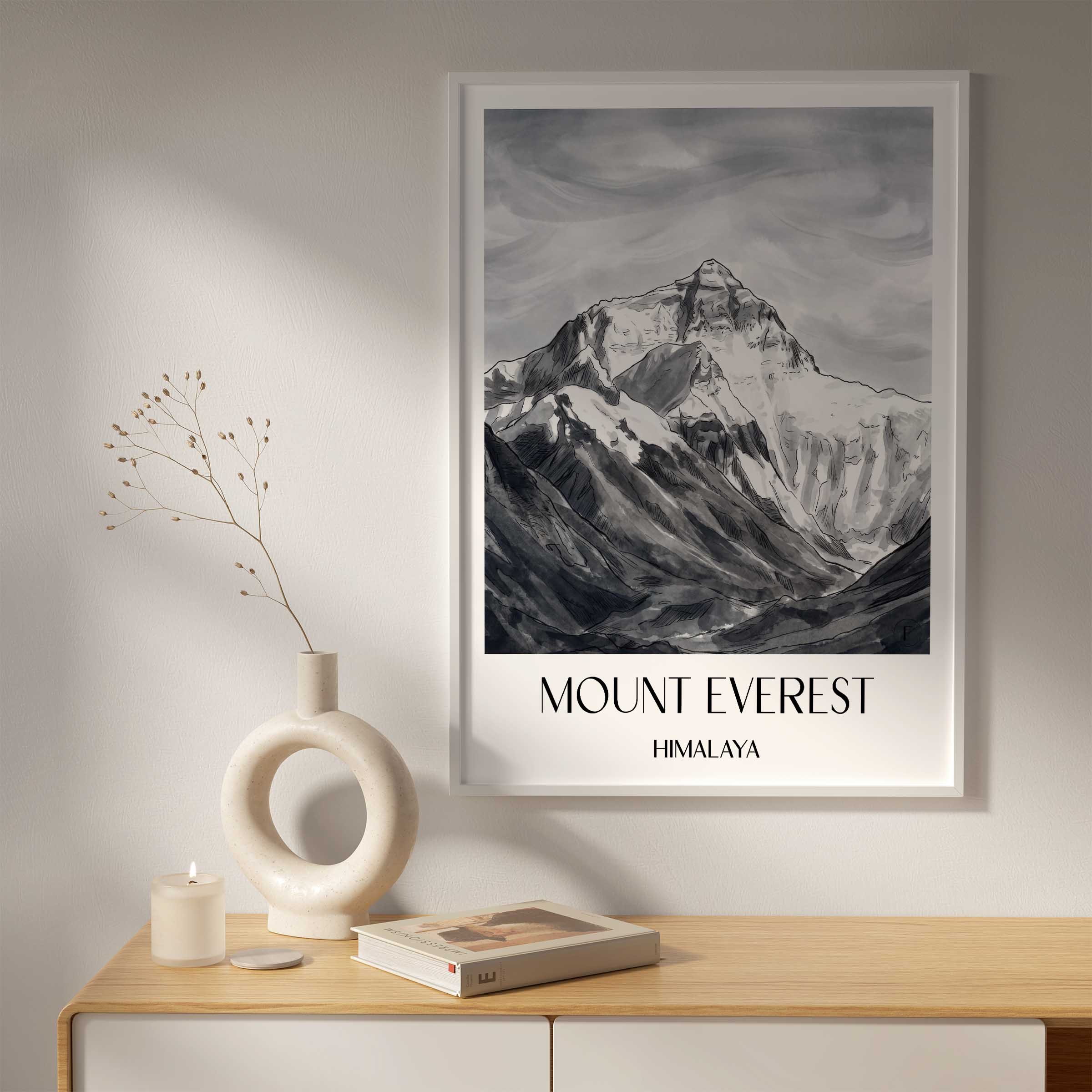 mount-everest-himalaya-poster-aquarell-schwarz-weiss