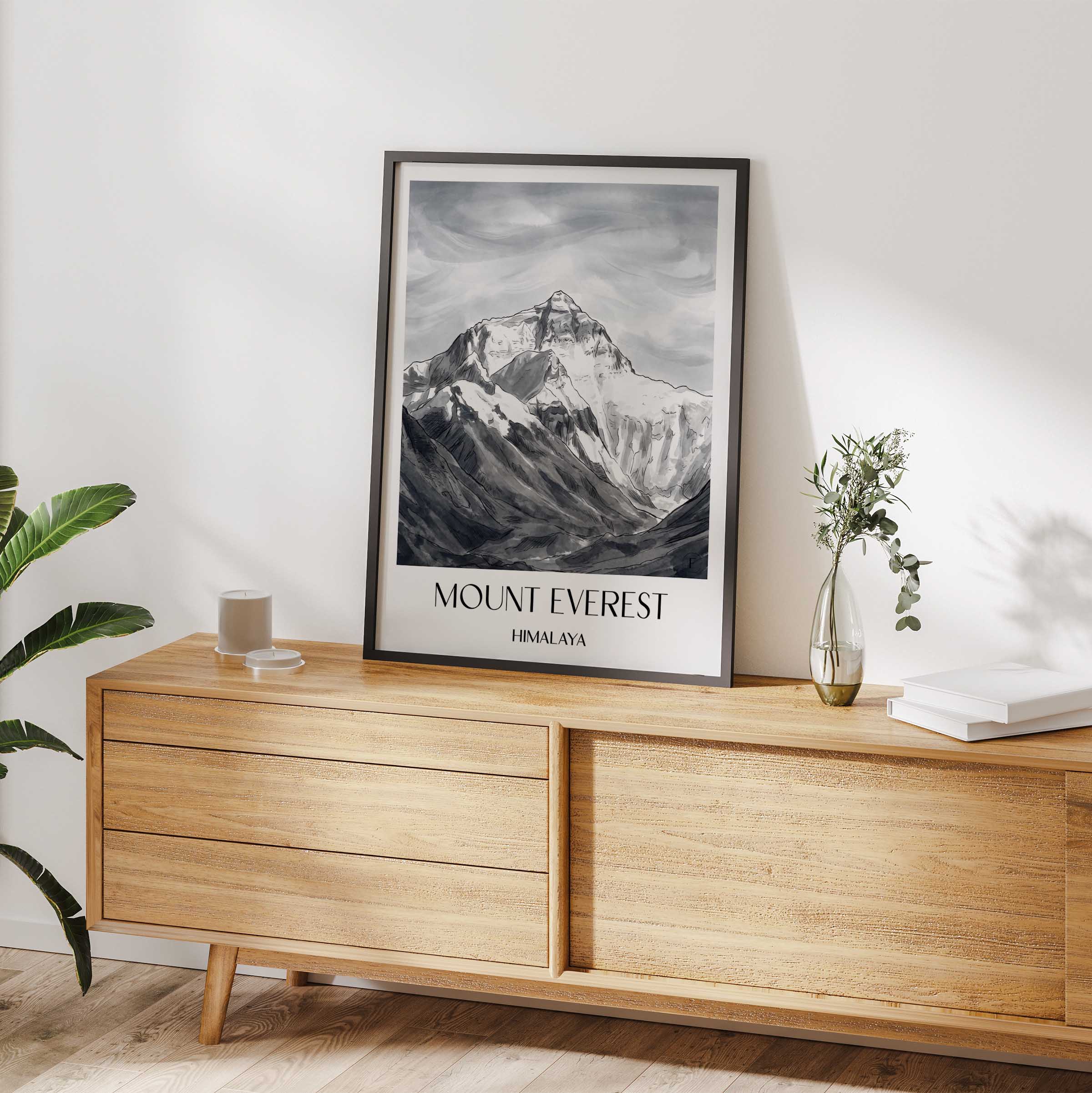 mount-everest-himalaya-poster-aquarell-schwarz-weiss