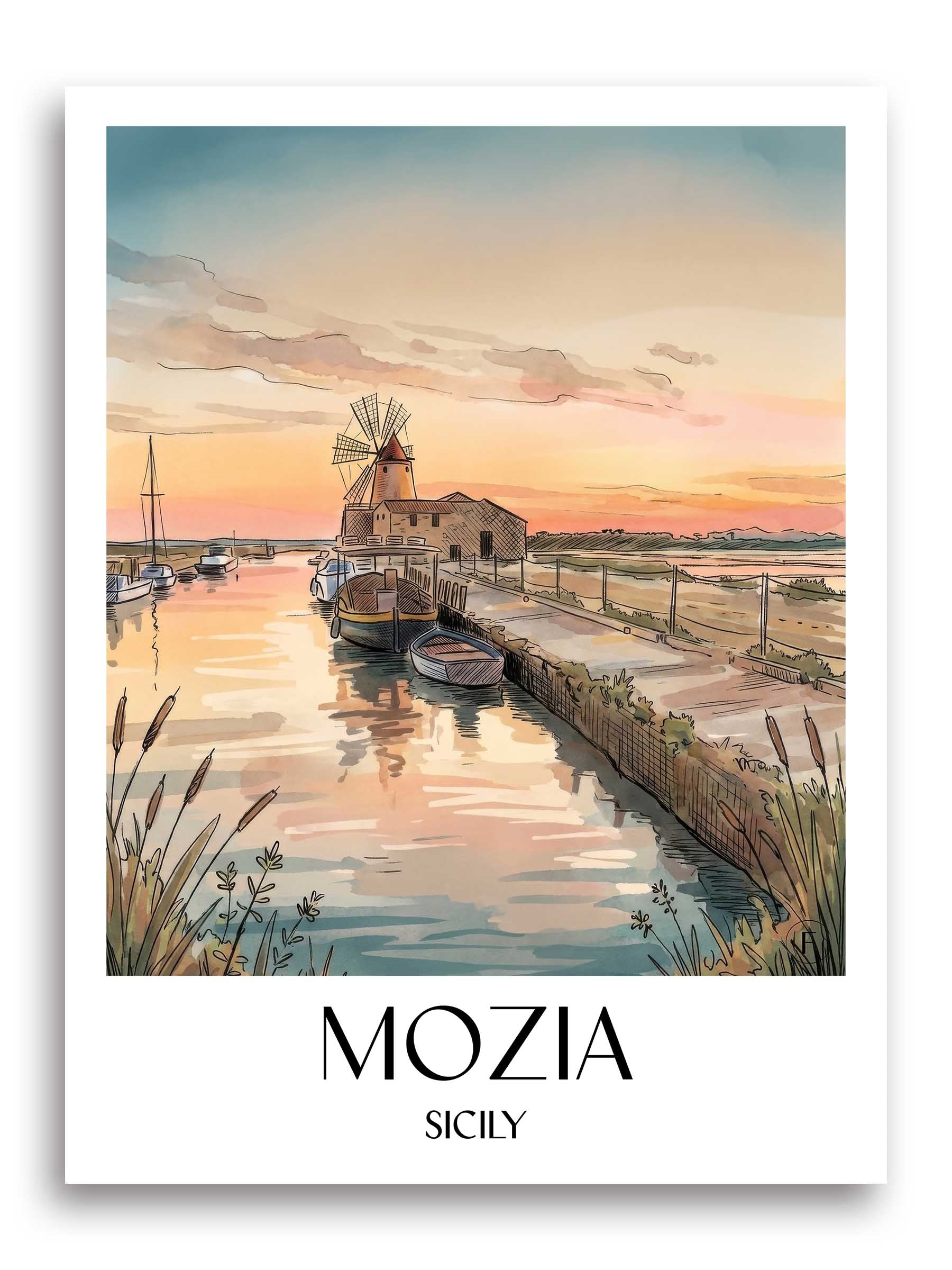 Mozia Poster - Sizilien - Italien Kunstdruck - Aquarell von A4 bis A1 - favplace