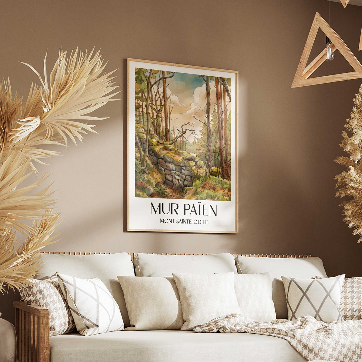 mur-païen-mont-sainte-odile-frankreich-poster-aquarell
