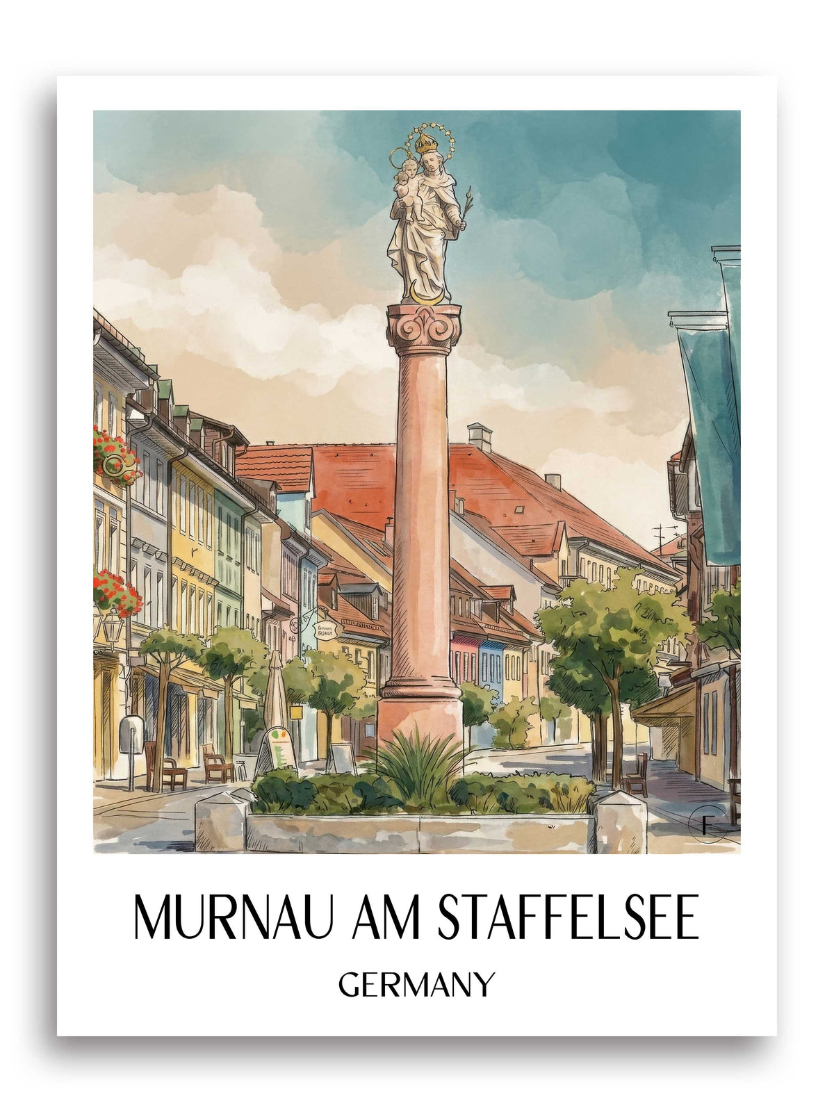 Murnau am Staffelsee Poster - Bayern - Deutschland Kunstdruck - Aquarell von A4 bis A1 - favplace