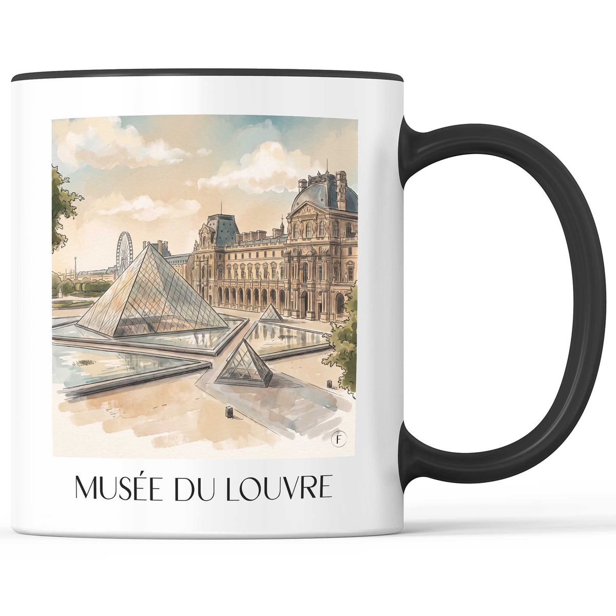 musée-du-louvre-paris-frankreich-kaffeebecher-aquarell
