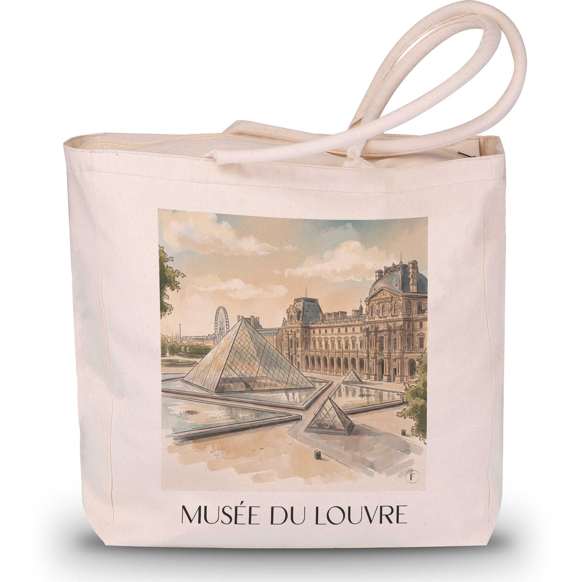 musée-du-louvre-paris-frankreich-einkaufstasche-aquarell