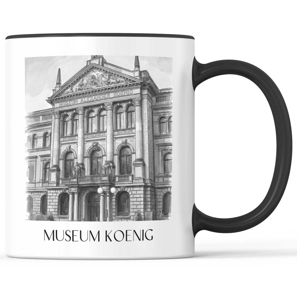Museum Koenig Kaffeebecher - Bonn - Deutschland Becher - Kaffeetasse im Aquarell Schwarz-Weiß Stil - favplace
