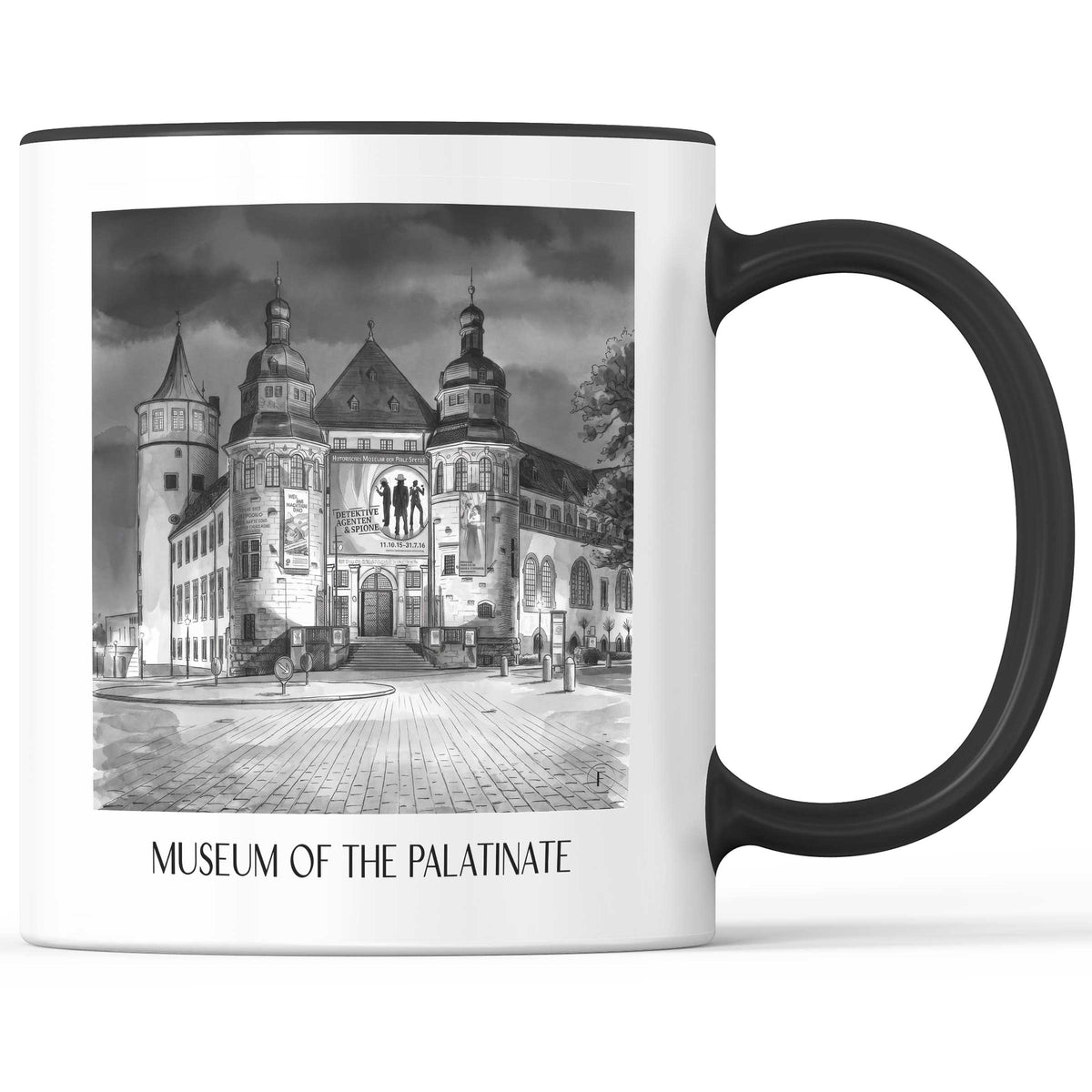 Museum der Pfalz Kaffeebecher - Speyer - Deutschland Becher - Kaffeetasse im Aquarell Schwarz-Weiß Stil - favplace