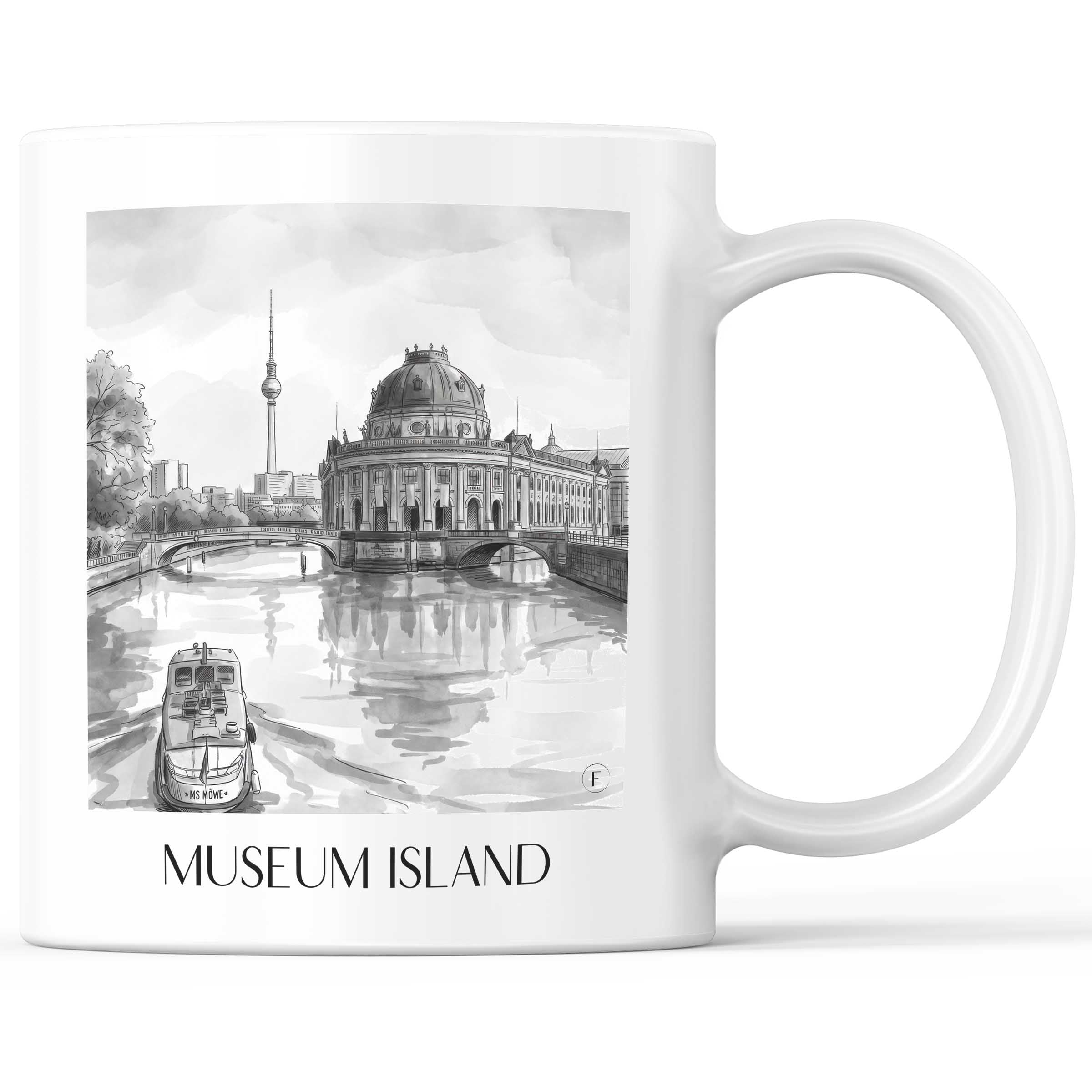 Museumsinsel Kaffeebecher - Berlin - Deutschland Becher - Kaffeetasse im Aquarell Schwarz-Weiß Stil - favplace