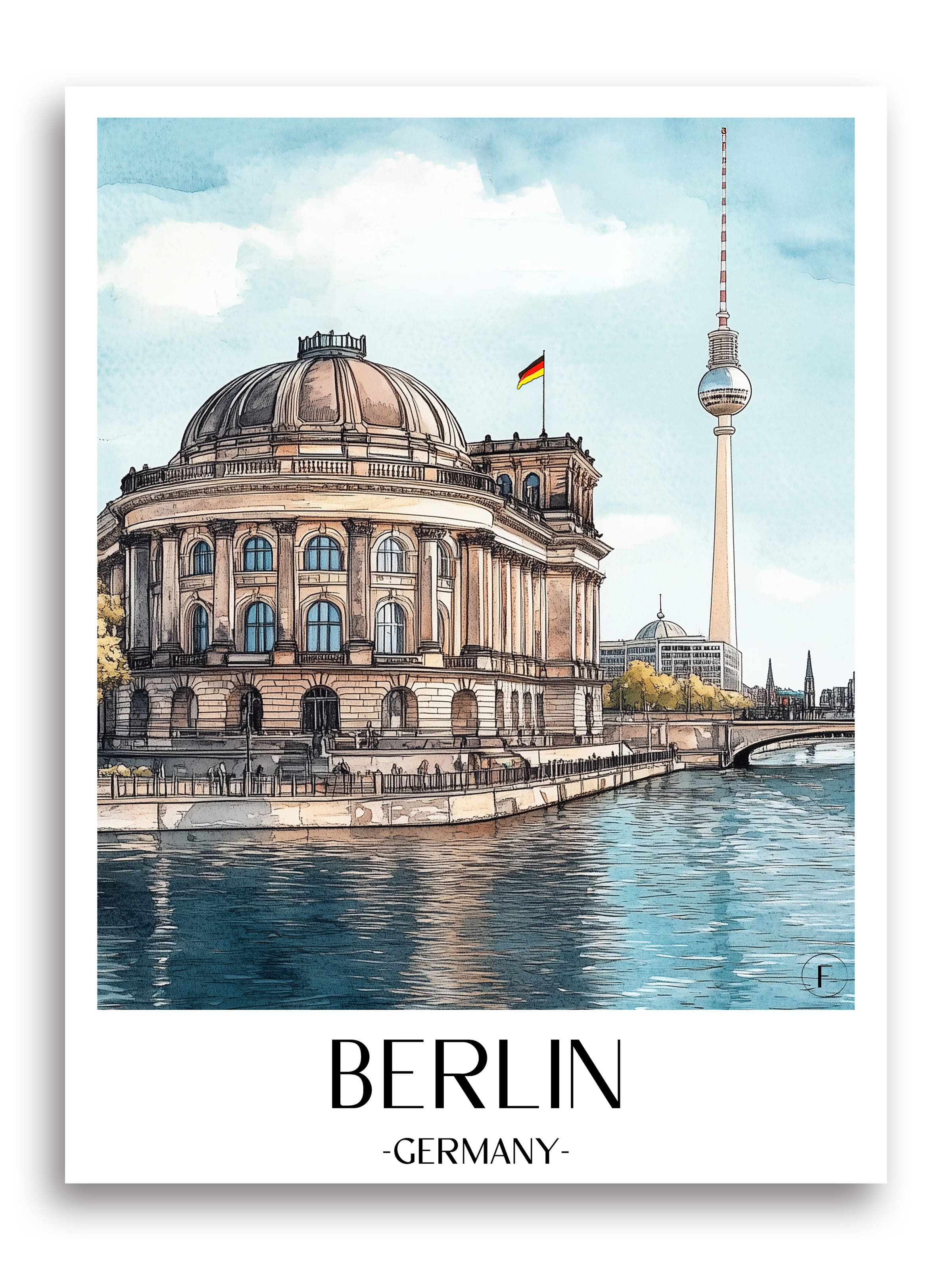 Museumsinsel Poster - Berlin - Deutschland Kunstdruck - Aquarell von A4 bis A1 - favplace