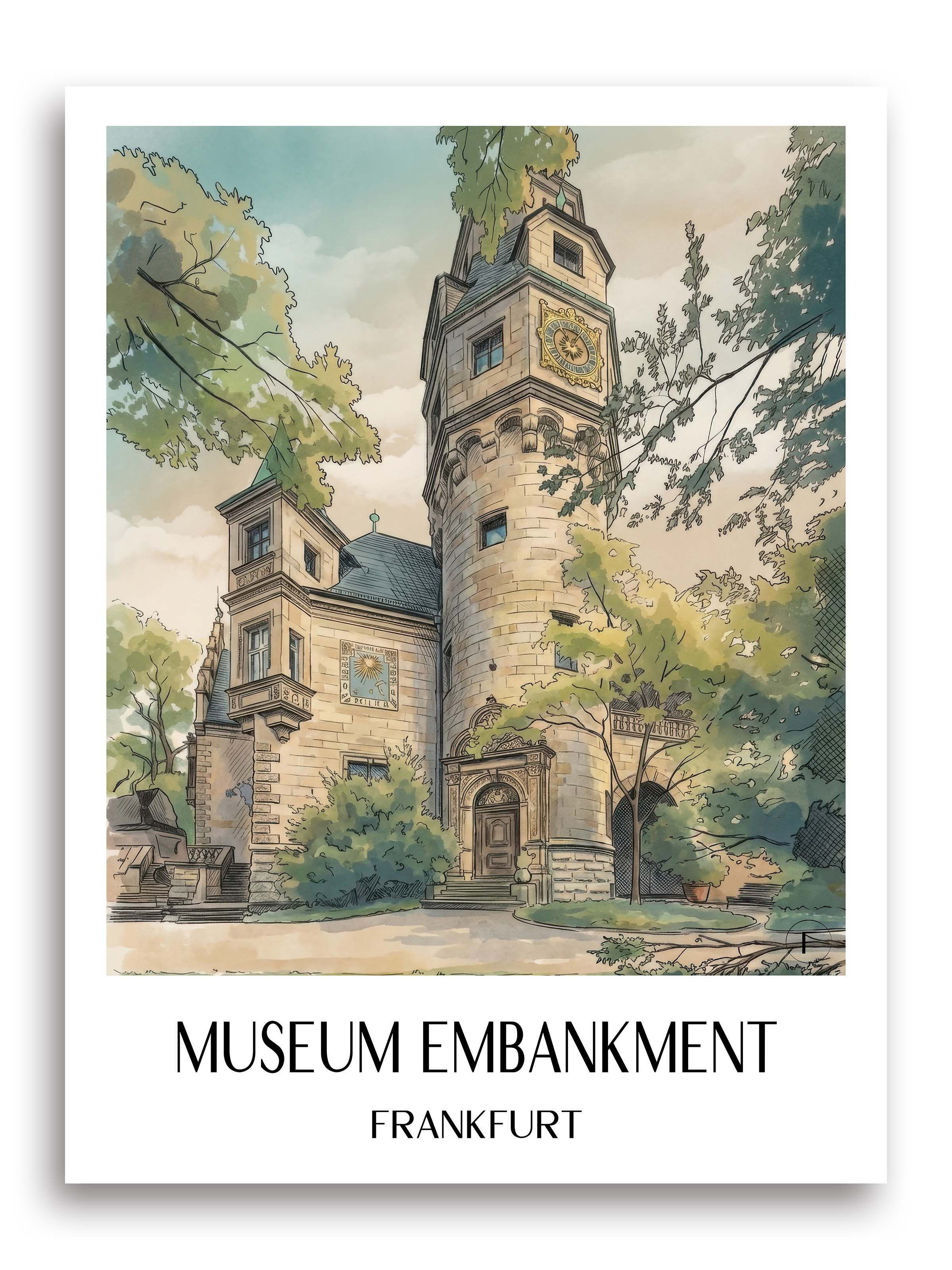 Museumsufer Poster - Frankfurt - Deutschland Kunstdruck - Aquarell von A4 bis A1 - favplace