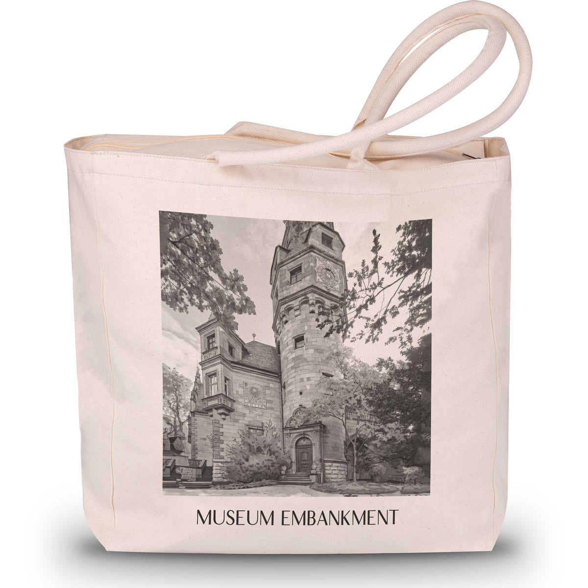 Museumsufer Shopping Tasche - Frankfurt - Deutschland Tote Bag - Einkaufstasche im Aquarell Schwarz-Weiß Stil - favplace