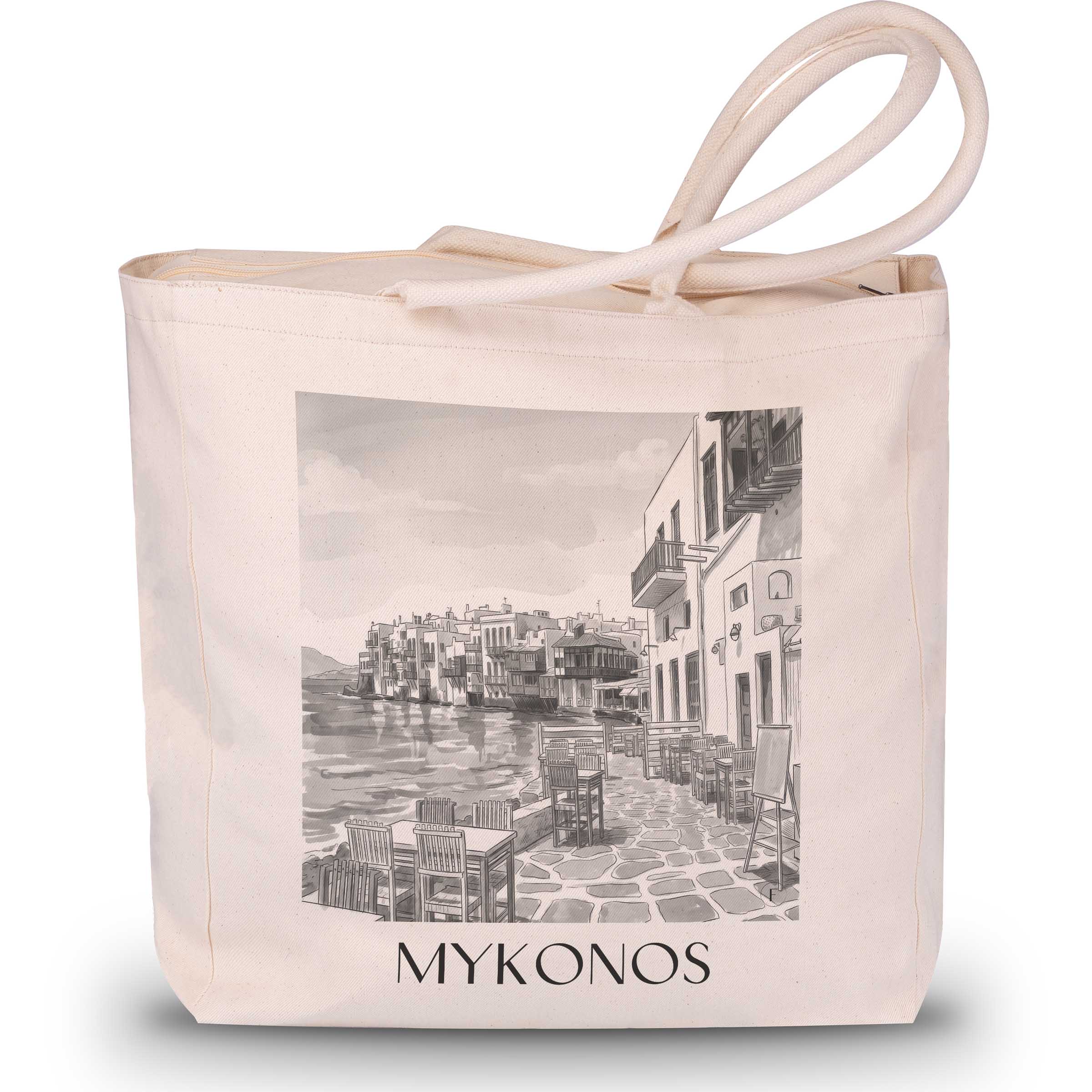 Mykonos - Griechenland Tote Bag - Einkaufstasche im Aquarell Schwarz-Weiß Stil - favplace