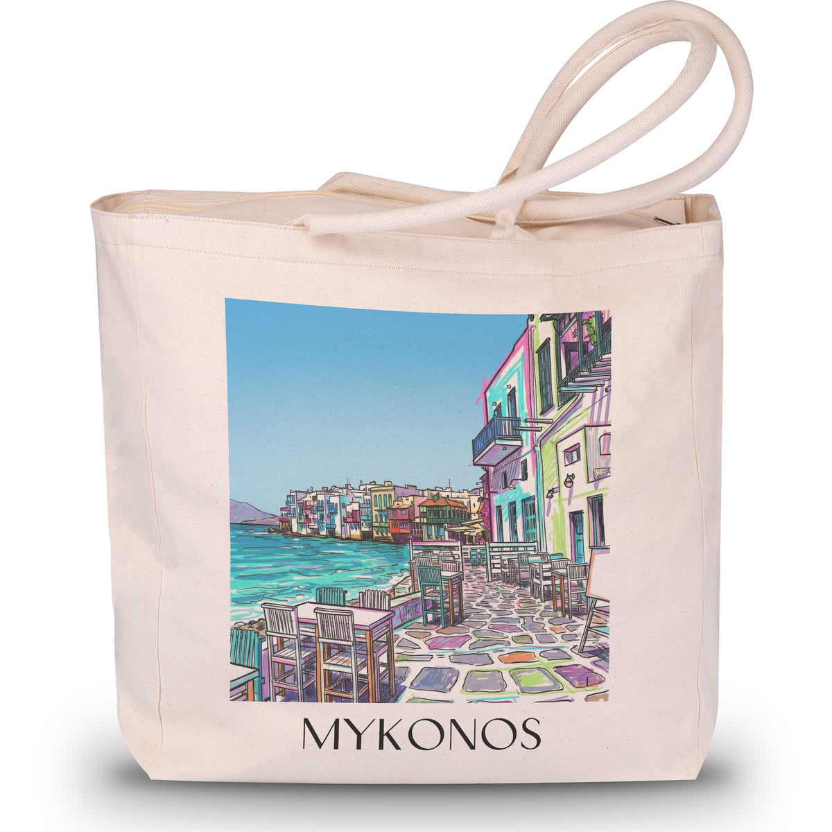 Mykonos - Griechenland Tote Bag - Einkaufstasche im Tag Graffiti Stil - favplace