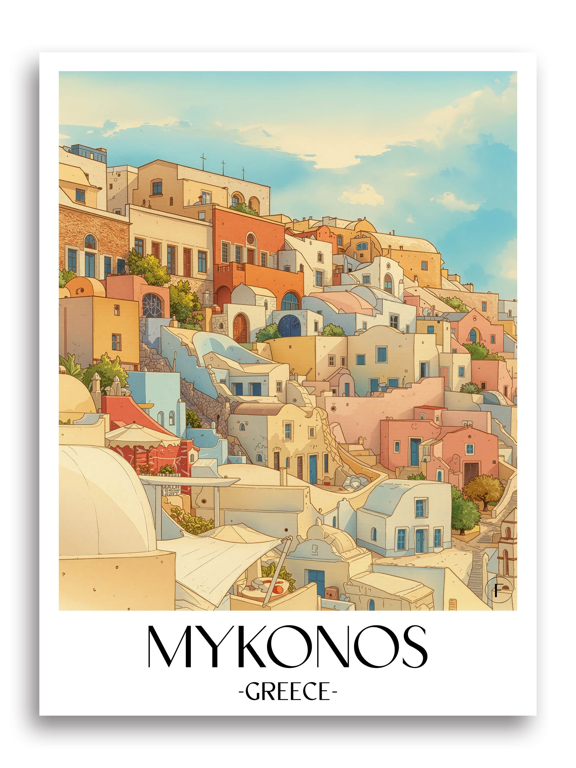 Mykonos Poster -  Griechenland Kunstdruck - Aquarell von A4 bis A1 - favplace