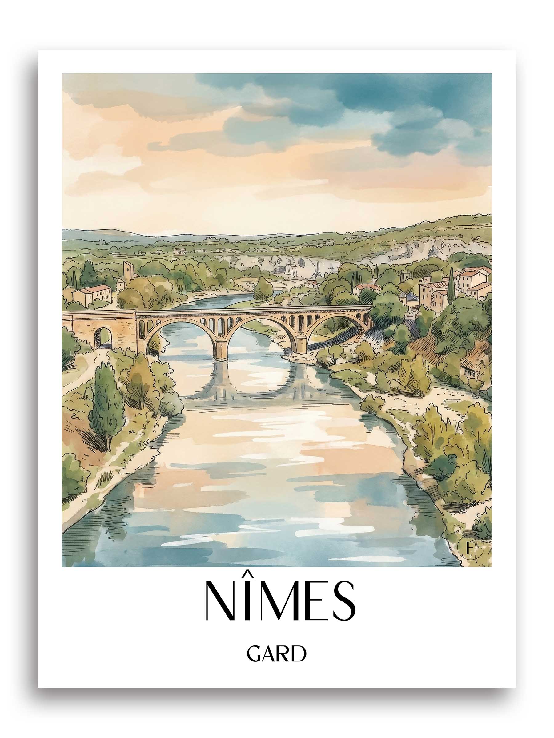 nîmes-gard-frankreich-poster-aquarell
