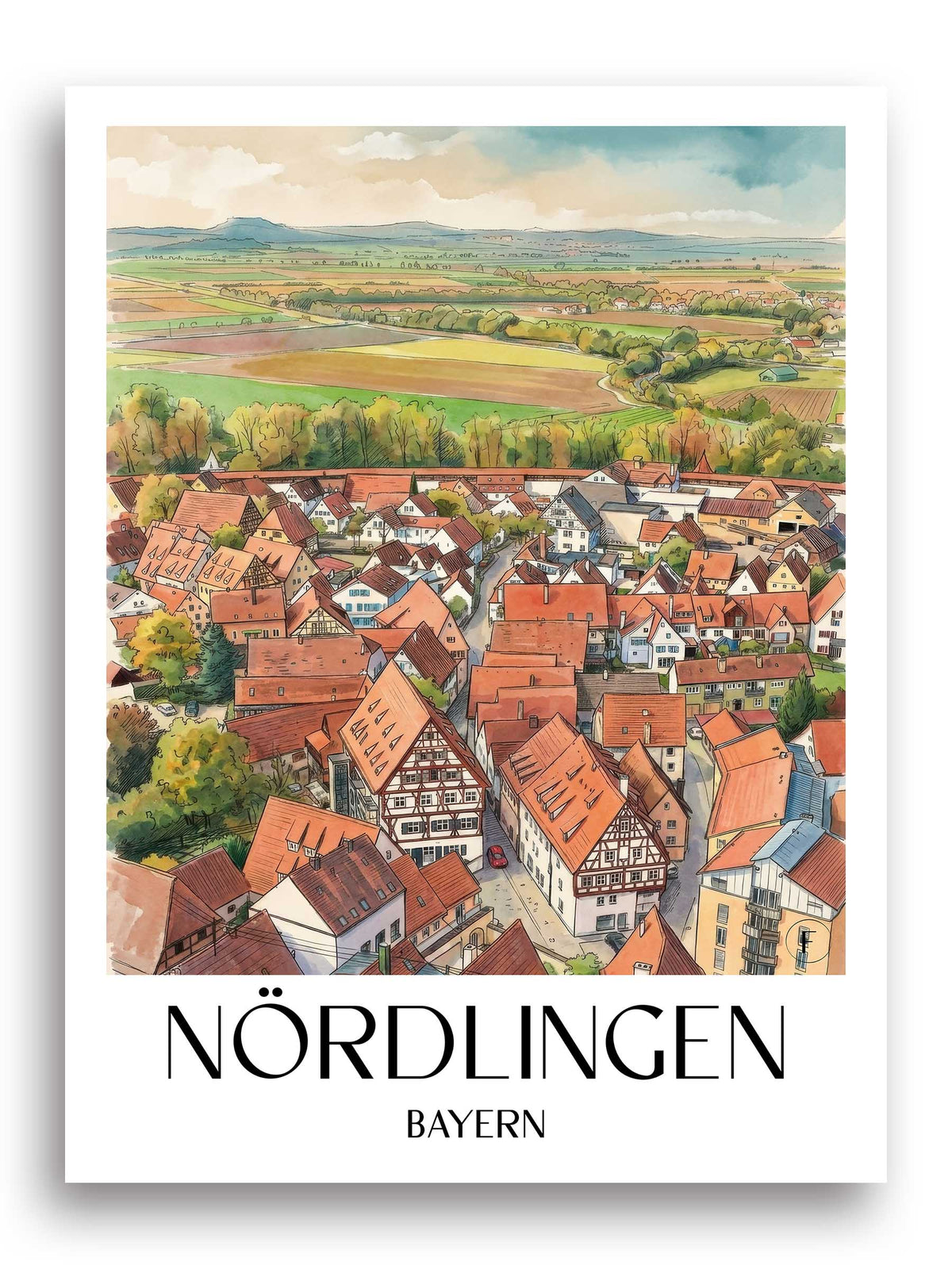 nördlingen-bayern-deutschland-poster-aquarell
