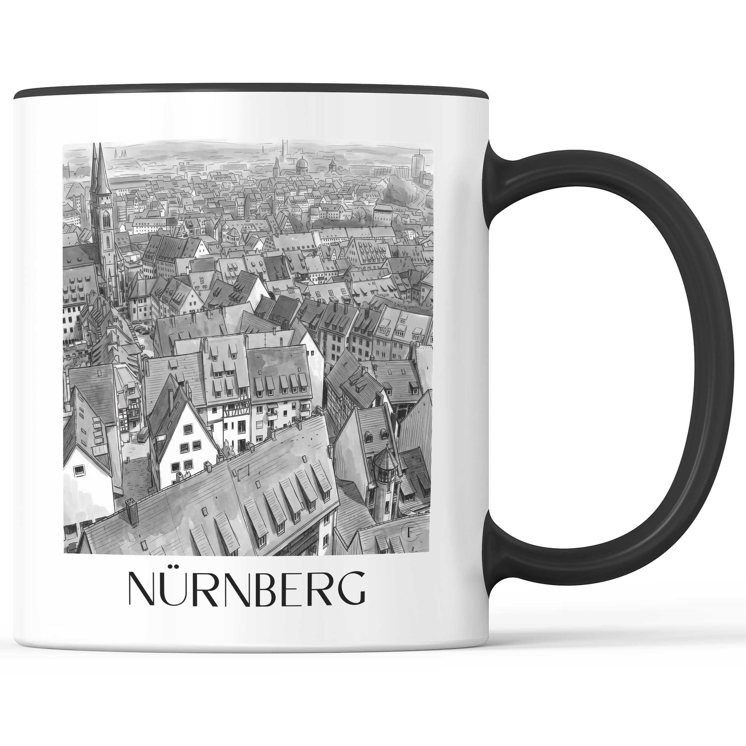 nürnberg-deutschland-kaffeebecher-aquarell-schwarz-weiss