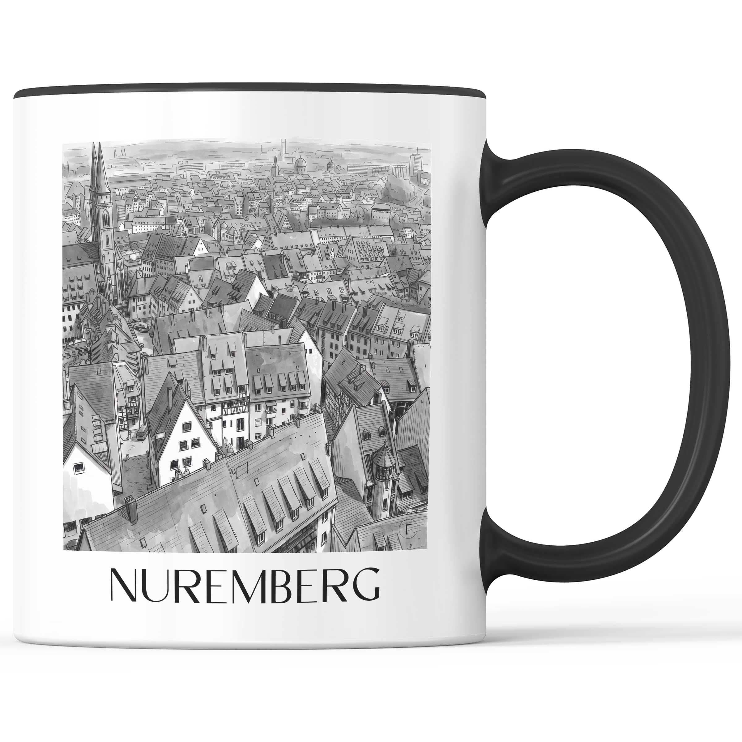 Nürnberg - Deutschland Becher - Kaffeetasse im Aquarell Schwarz-Weiß Stil - favplace