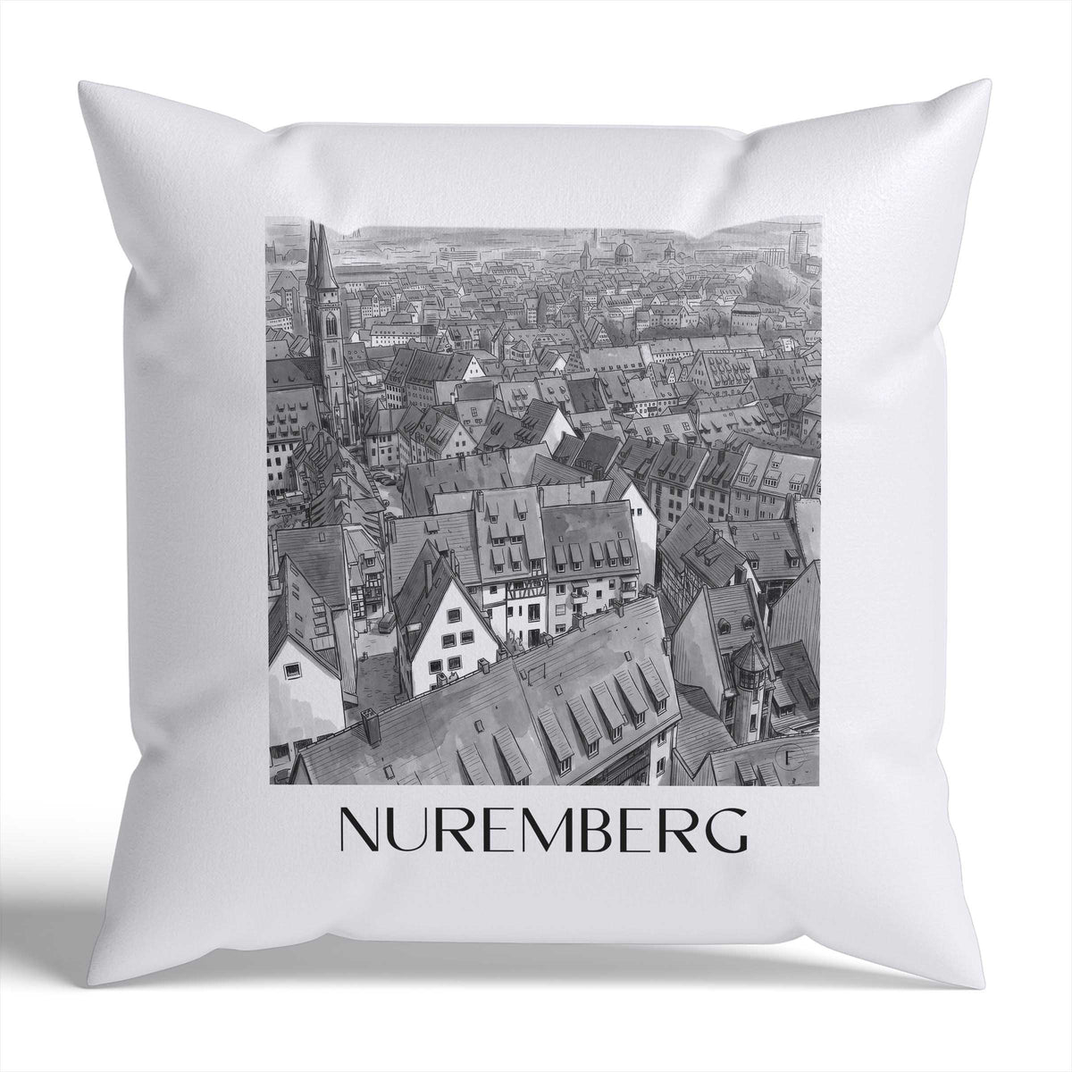 Nürnberg Kissenhülle - Zierkissen Bezug - Deutschland - Deutschland Kissen bzw. Kissenbezug im Aquarell Schwarz-Weiß Stil - favplace