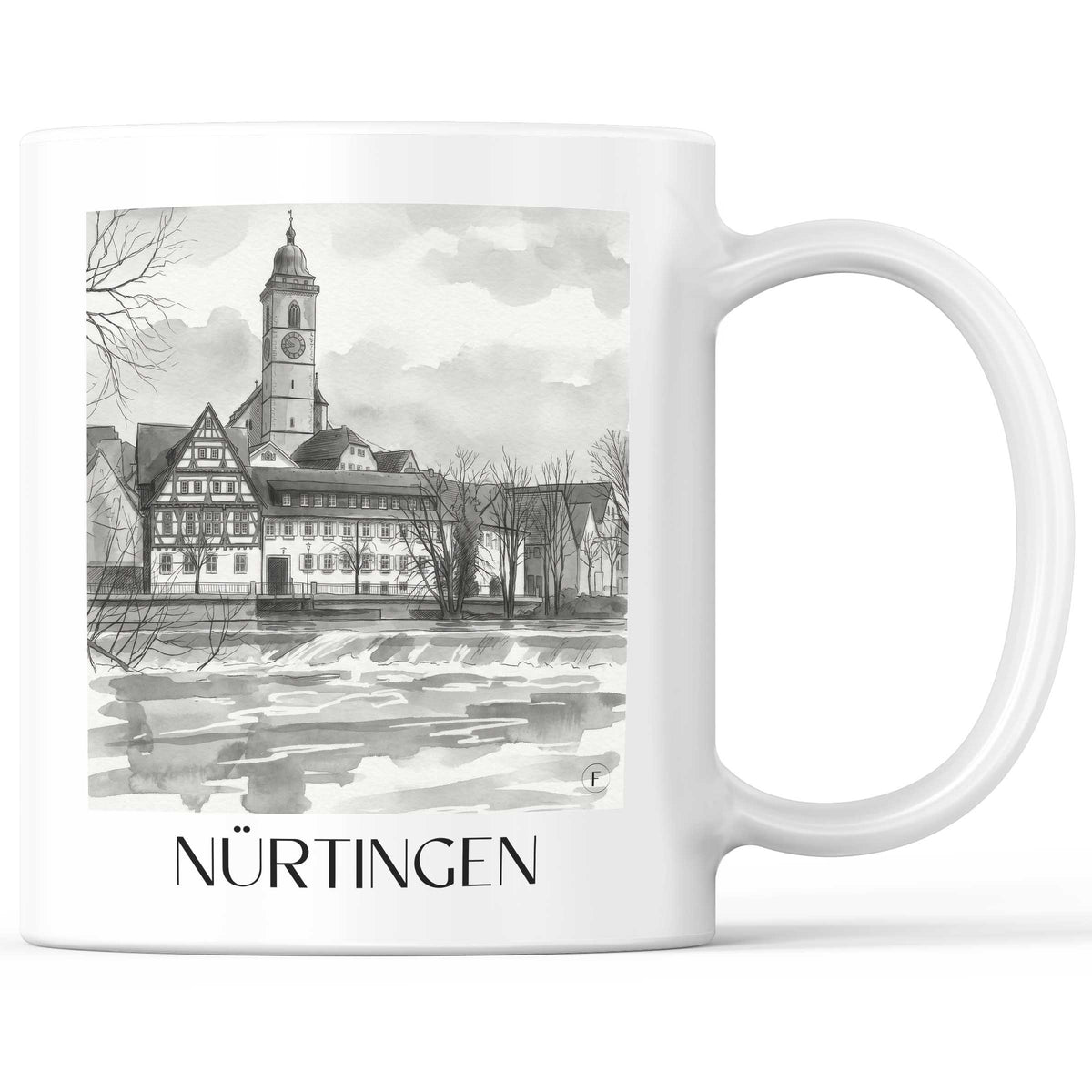 Nürtingen - Deutschland Becher - Kaffeetasse im Aquarell Schwarz-Weiß Stil - favplace