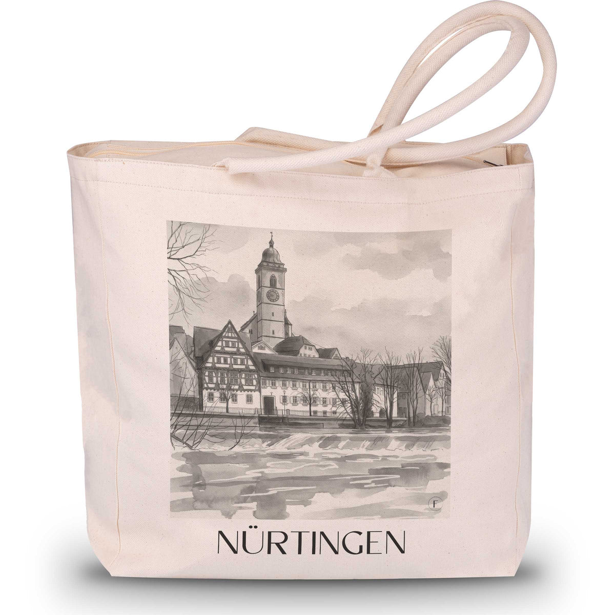 Nürtingen - Deutschland Tote Bag - Einkaufstasche im Aquarell Schwarz-Weiß Stil - favplace