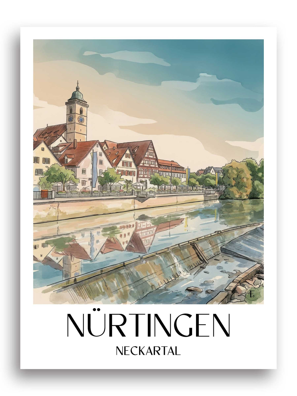nürtingen-neckartal-deutschland-poster-aquarell