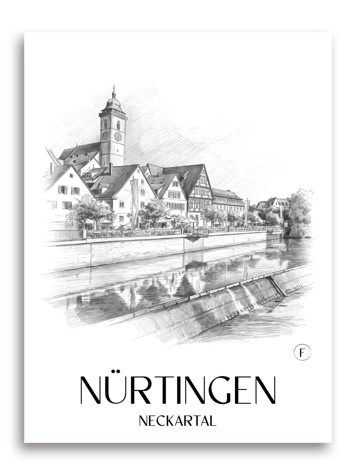 nürtingen-neckartal-deutschland-poster-bleistift-zeichnung-drawing