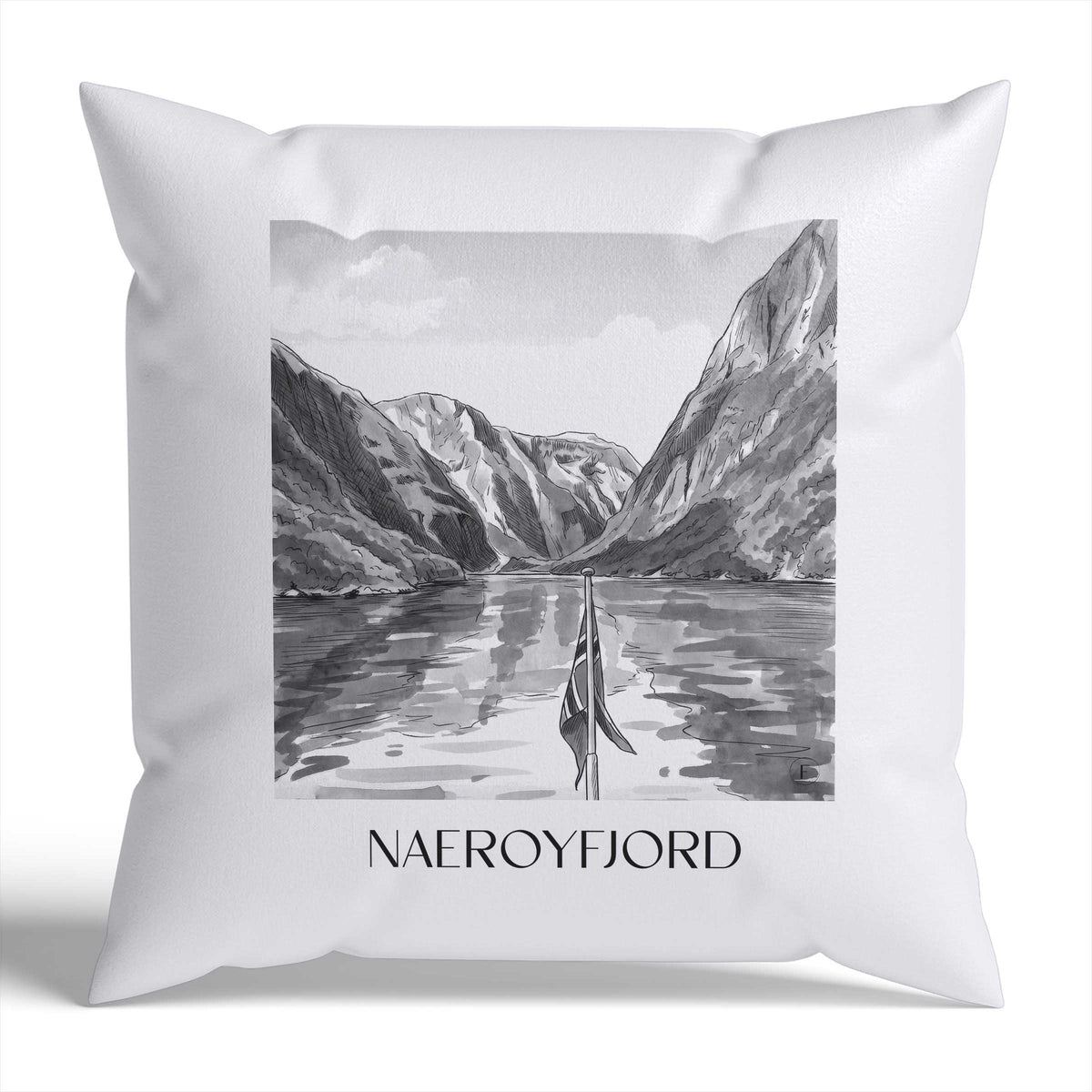 Naeroyfjord Kissenhülle - Zierkissen Bezug - Norwegen - Norwegen Kissen bzw. Kissenbezug im Aquarell Schwarz-Weiß Stil - favplace