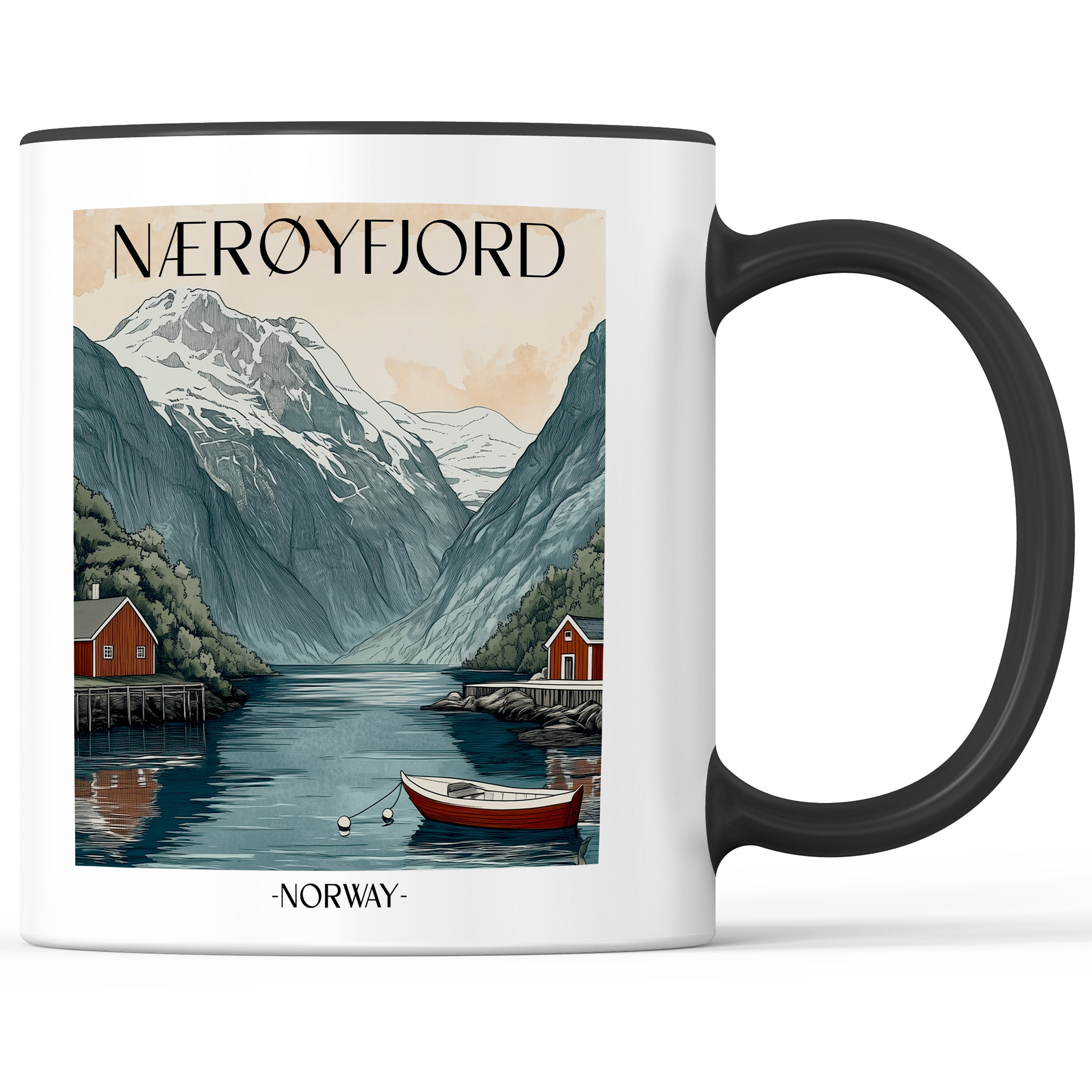 Naeroyfjord - Norwegen Becher - Kaffeetasse im Aquarell Stil - favplace