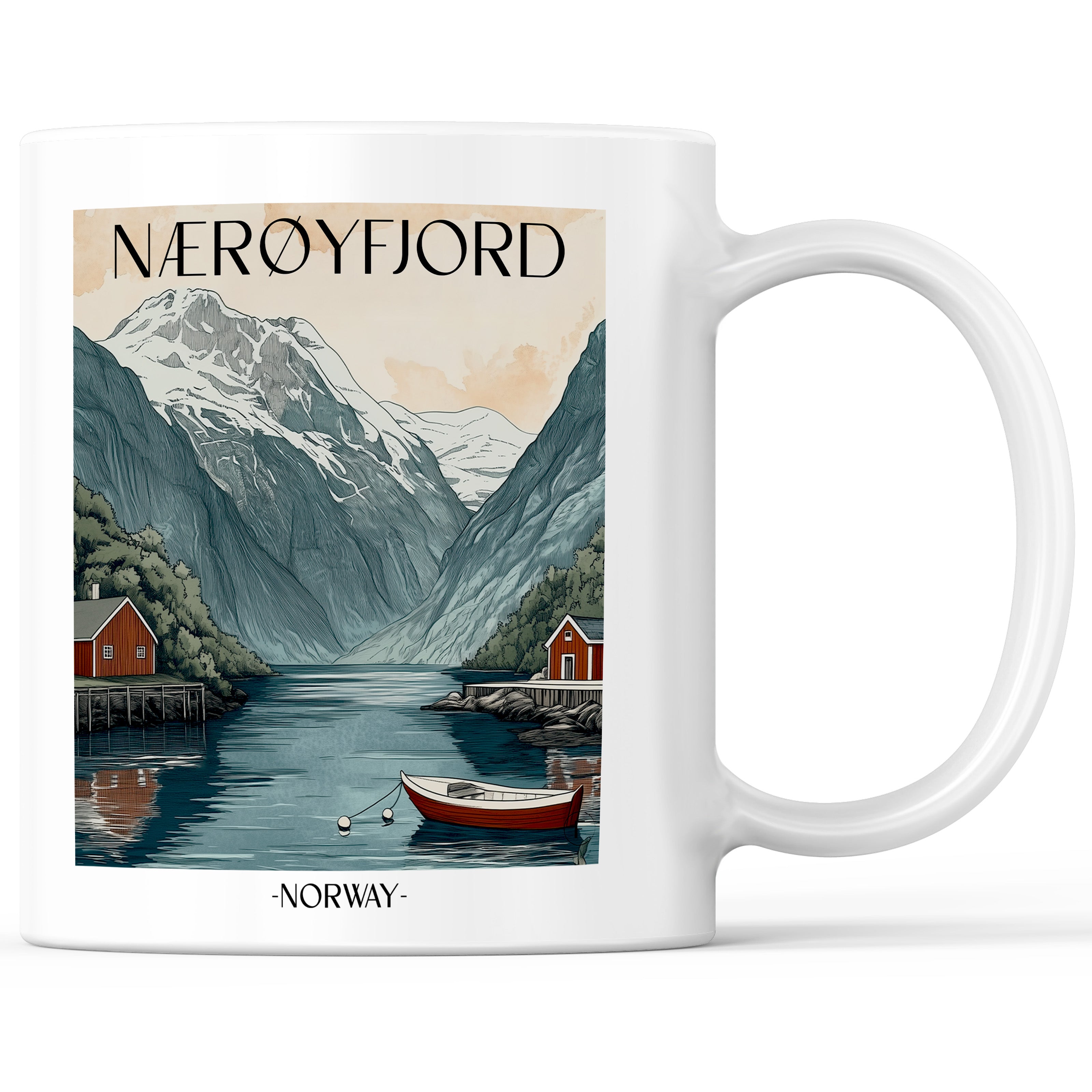 Naeroyfjord - Norwegen Becher - Kaffeetasse im Aquarell Stil - favplace