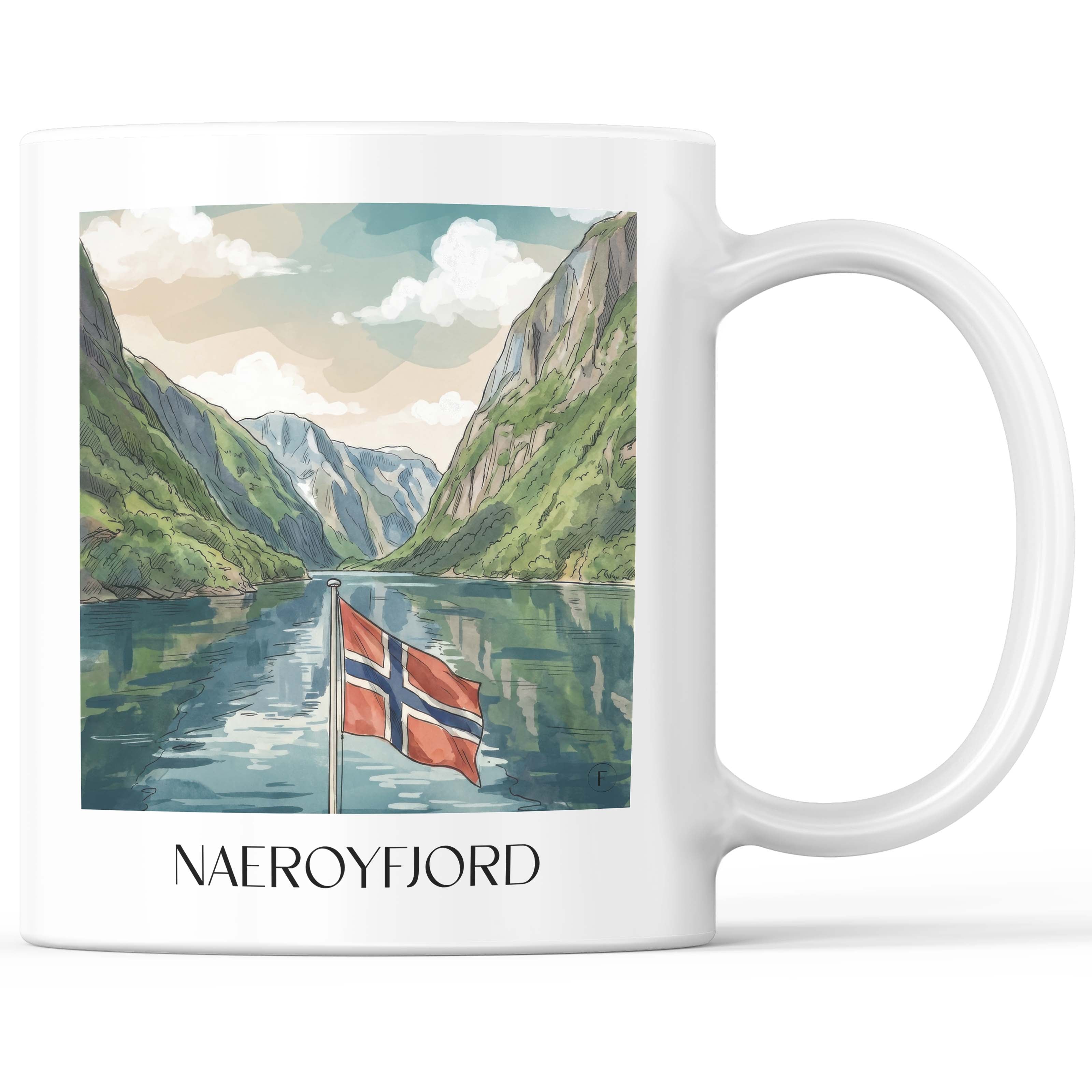 Naeroyfjord - Norwegen Becher - Kaffeetasse im Aquarell Stil - favplace