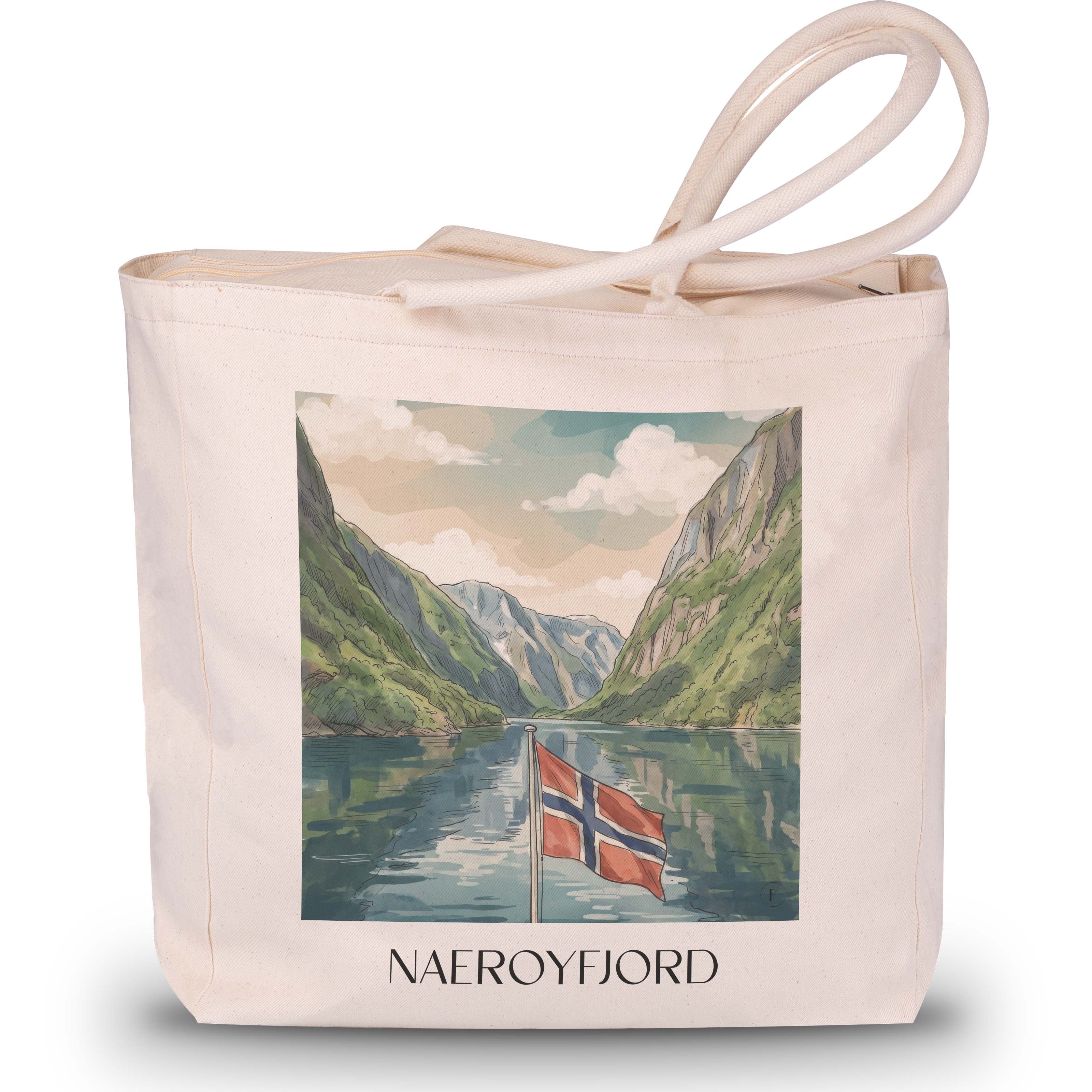 Naeroyfjord - Norwegen Tote Bag - Einkaufstasche im Aquarell Stil - favplace